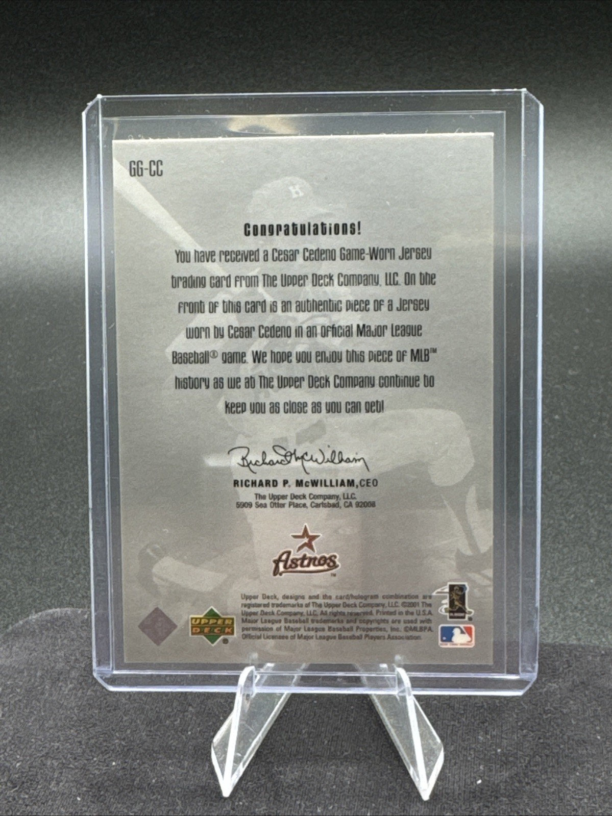 2001 Upper Deck Gold Glove Jersey Card Cesar Cedeno #GG-CC