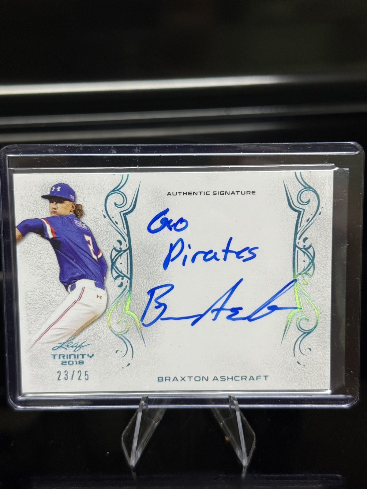 BRAXTON ASHCRAFT BLUE SIGNATURE ROOKIE “GO PIRATES” ON CARD AUTO LIMITED /25