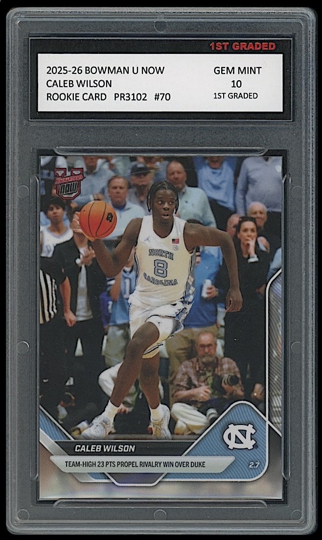 Caleb Wilson 2025-26 Bowman U Now #70 Rookie Card RC NCU/Bulls 1st Graded 10
