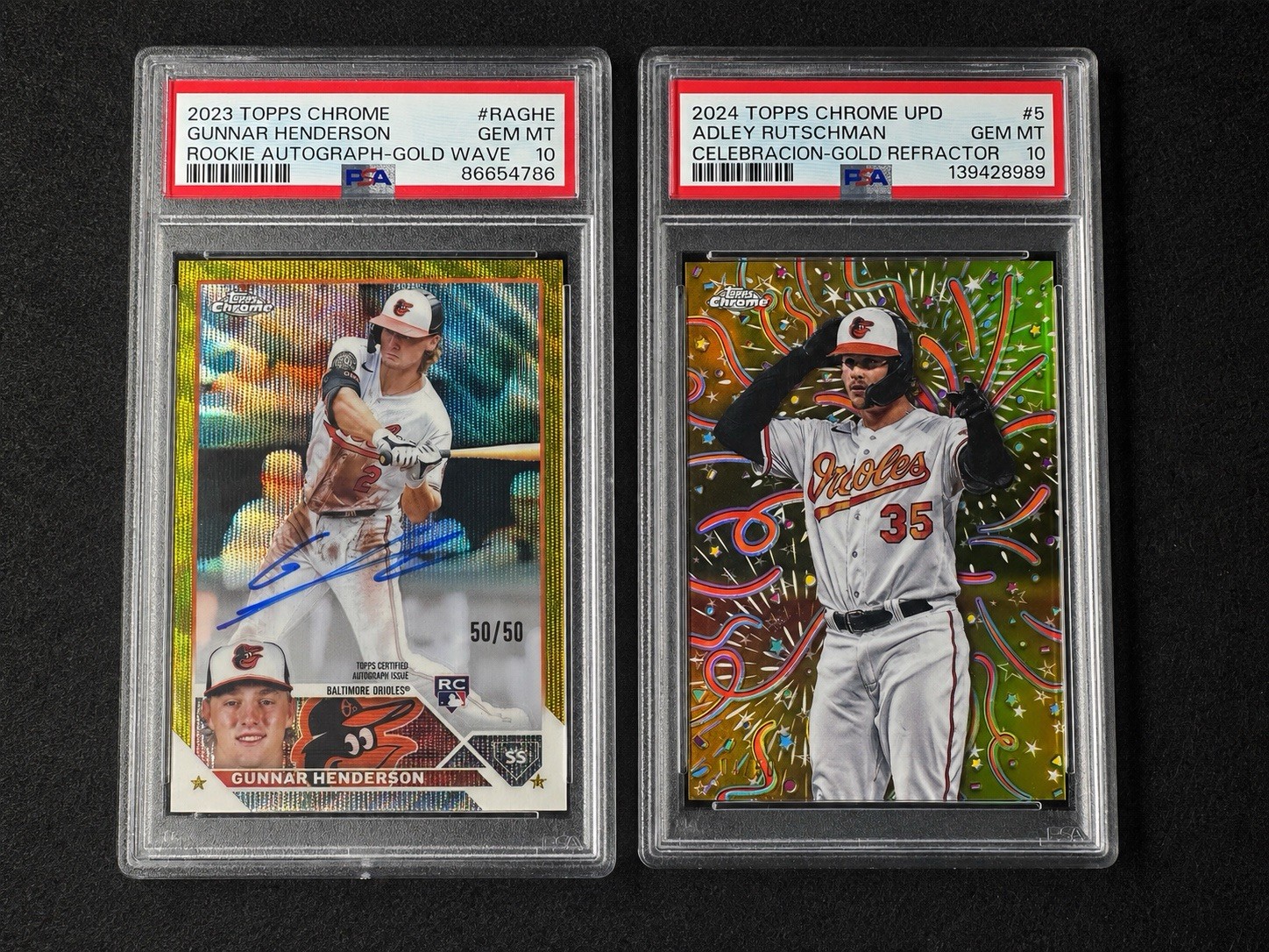 Gunnar Henderson Gold Wave Auto /50 PSA 10 + Adley Gold /50 PSA 10 (ORIOLES)