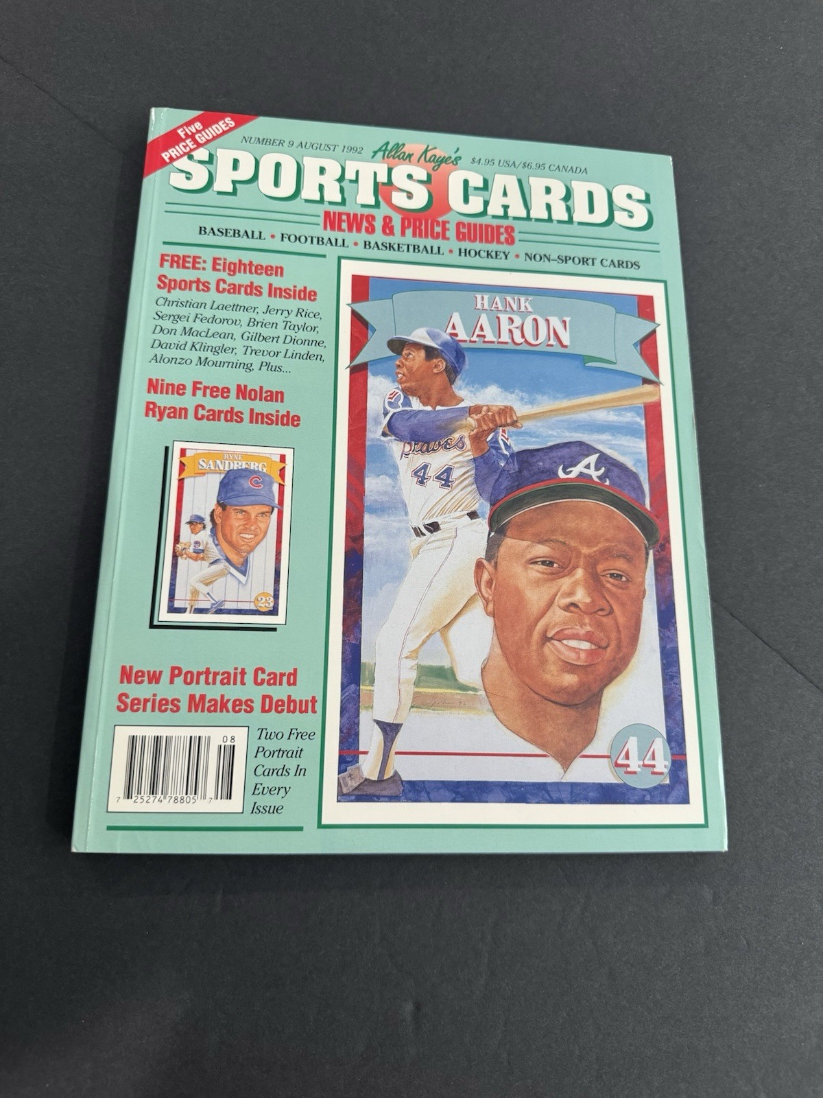 1992 Allan Kaye Sports Cards News Price Guide #9 Hank Aaron + Uncut Card Sheets