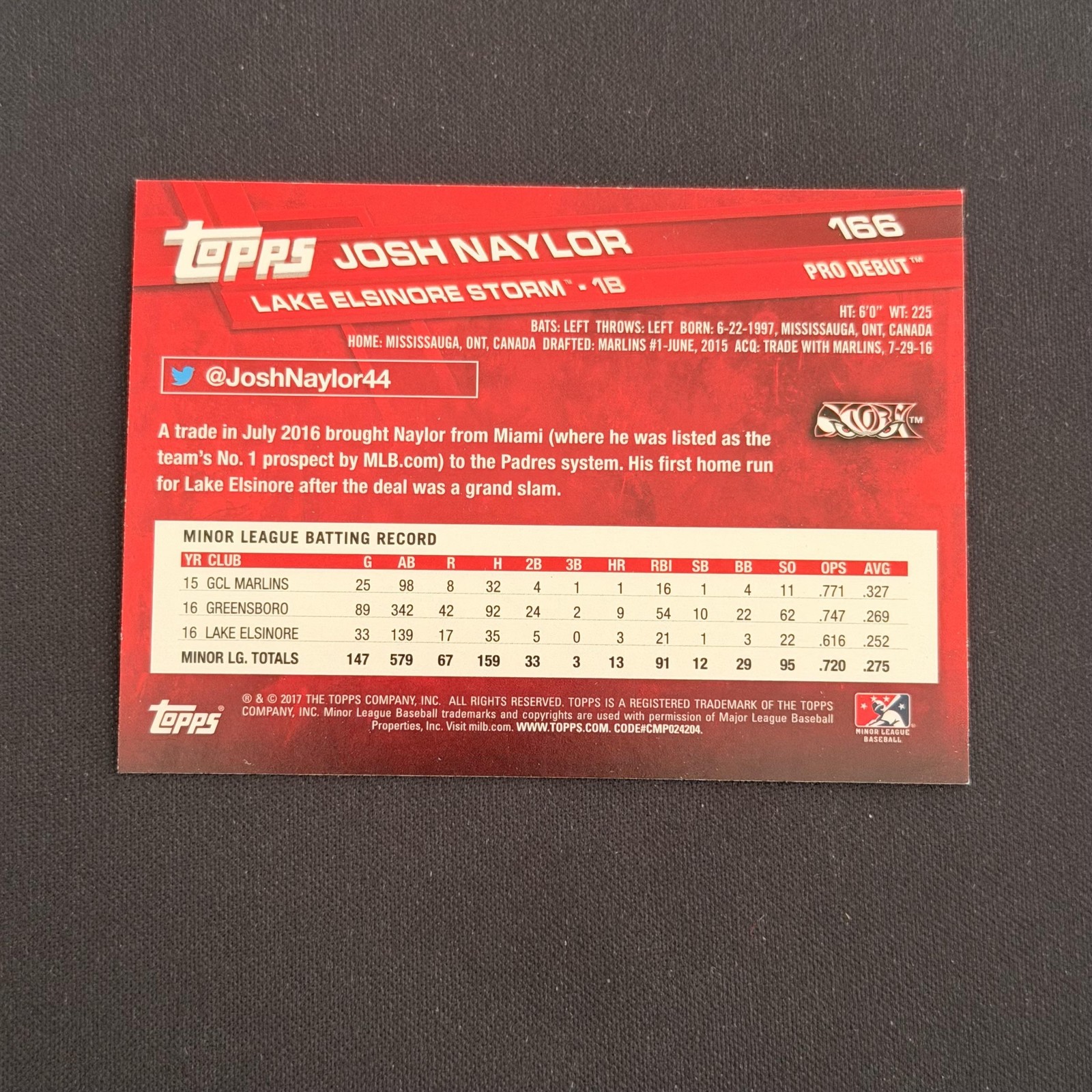 2017 Topps Pro Debut #166 Josh Naylor