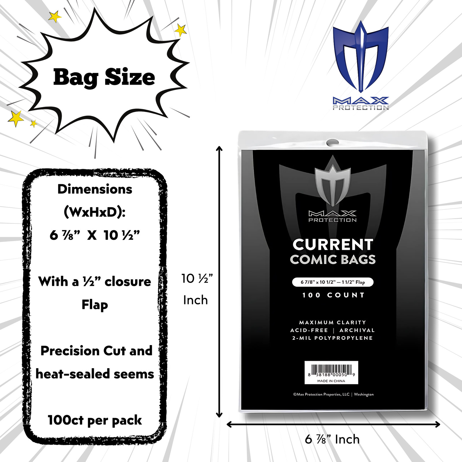 Case of 1000 Current Modern Comic Book Archival Poly Bags 6 7/8 X 10 1/2 Max Pro
