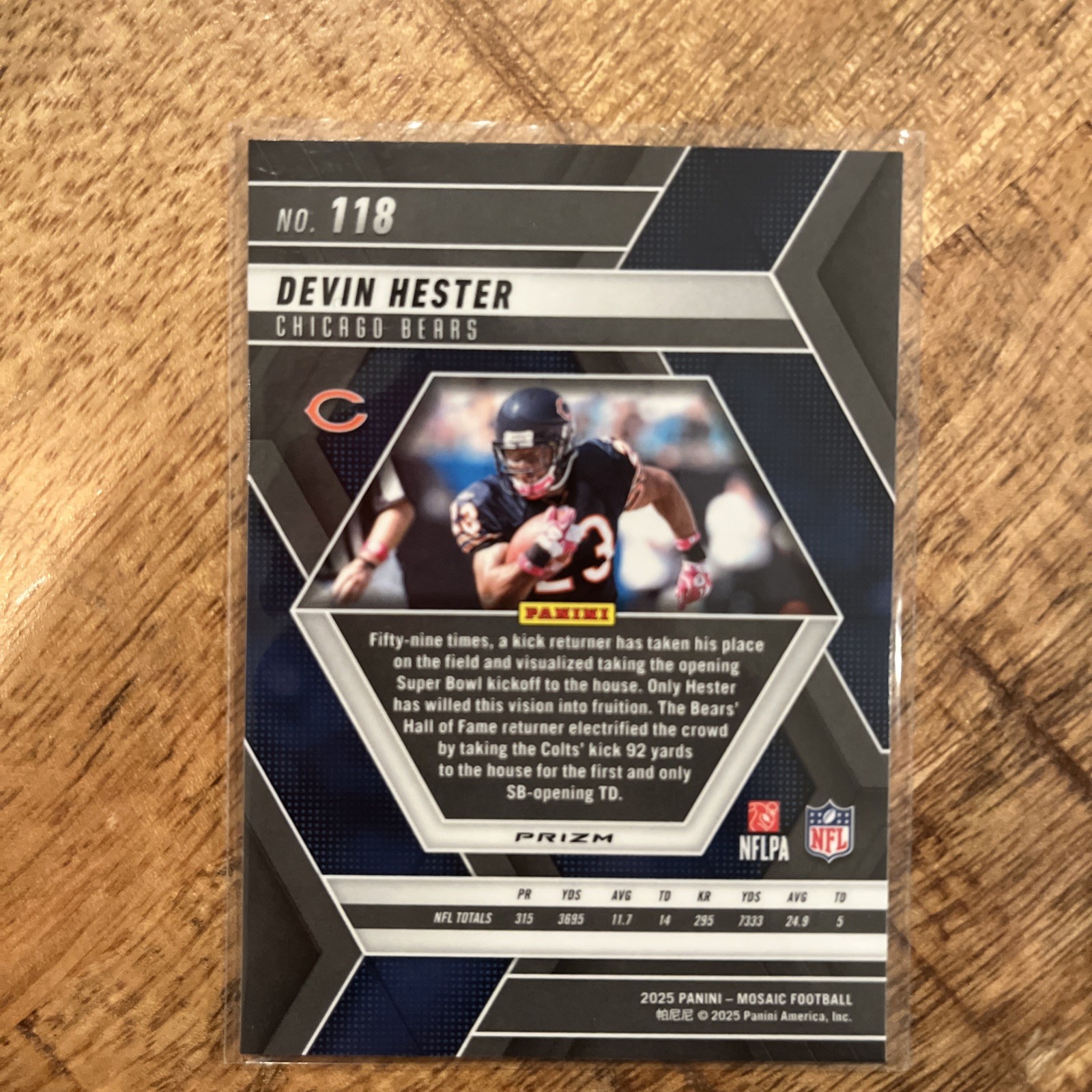 2025 Panini Mosaic – Devin Hester #118 Purple Scope Prizm – Bears