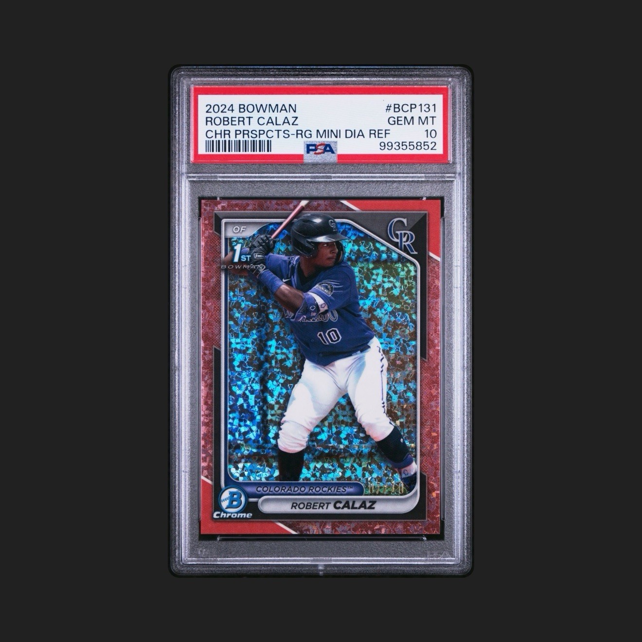 Robert Calaz PSA 10 Rose Gold Mini Diamond Ref /10 2024 Bowman #BCP-131 Rockies