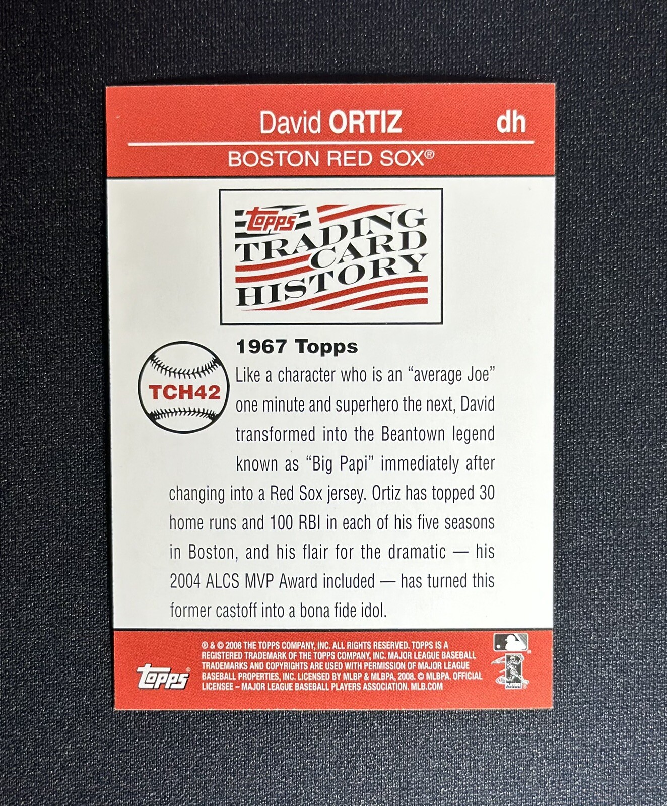 2008 Topps History David Ortiz THC42 1967 Style Baseball Card Boston Red Sox HOF