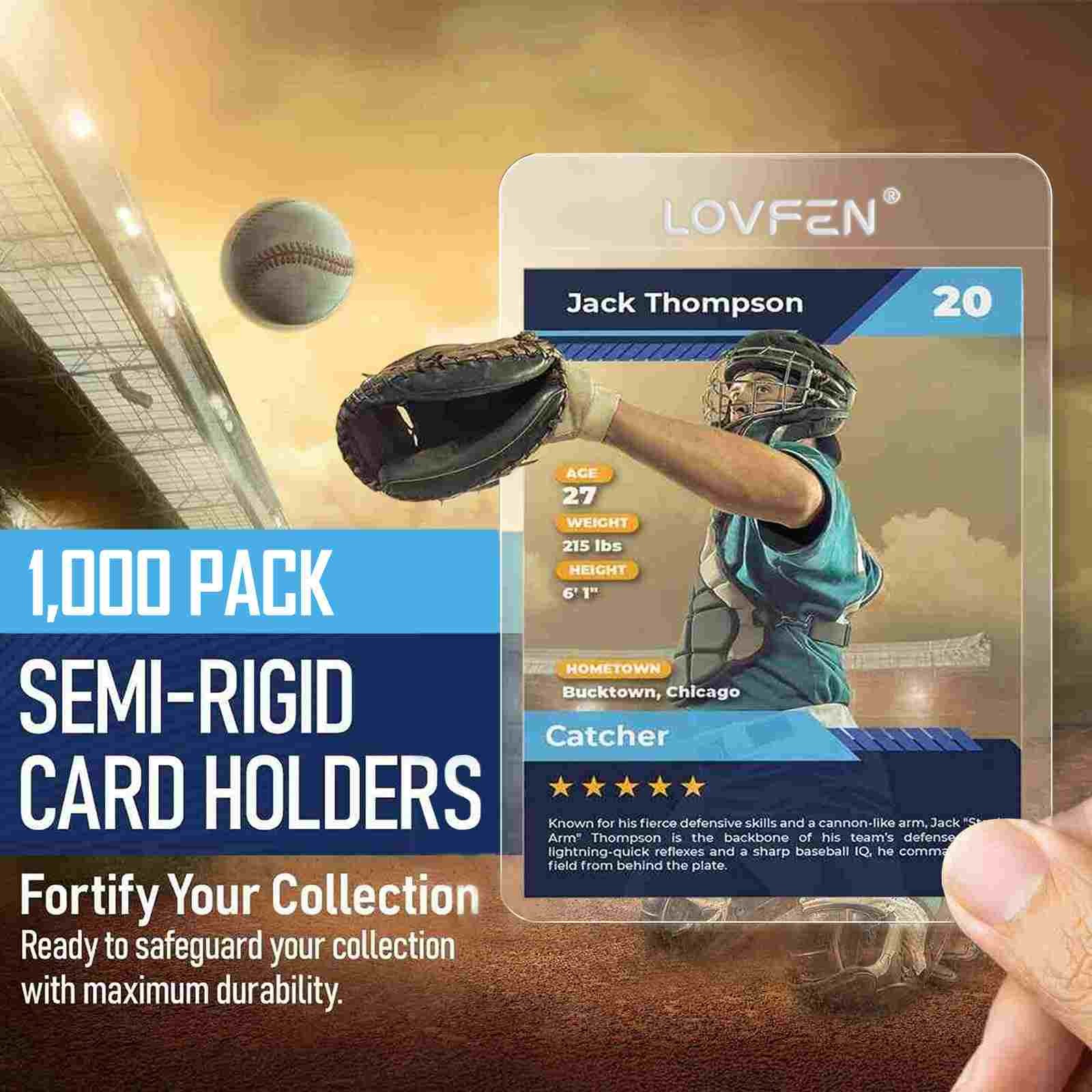 1000CT Semi Rigid Card Holders & Free Sleeves For Standard 35pt Trading card