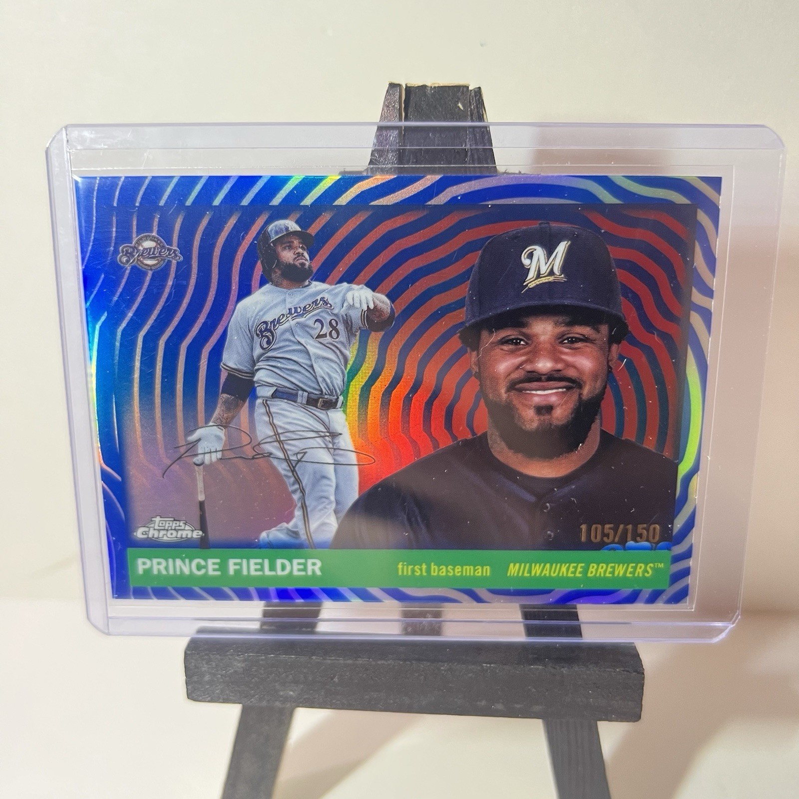 2025 Topps Chrome Platinum Prince Fielder Blue Vibrations /150 Milwaukee Brewers
