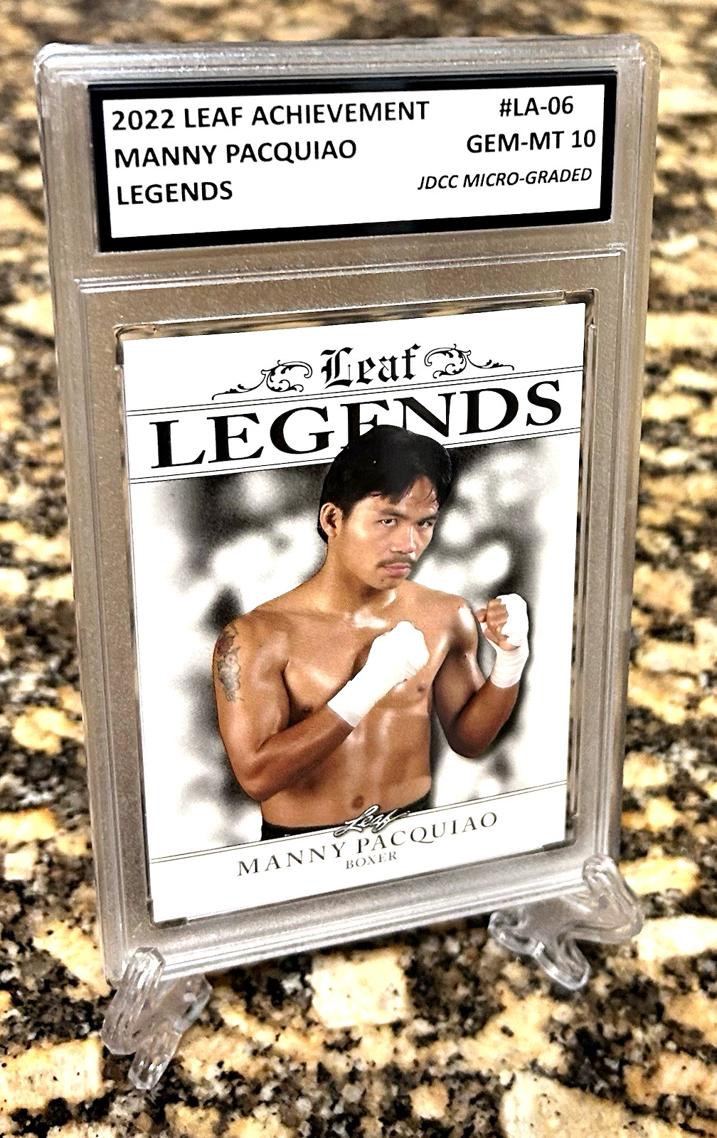 MANNY PACQUIAO 2022 LEAF ACHIEVEMENT Legend GRADED GEM-MT 10 #LA-06. COA!