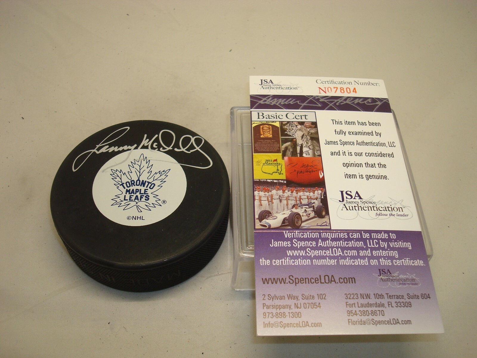 Lanny McDonald Signed Toronto Maple Leafs Hockey Puck James Spence JSA COA 1A
