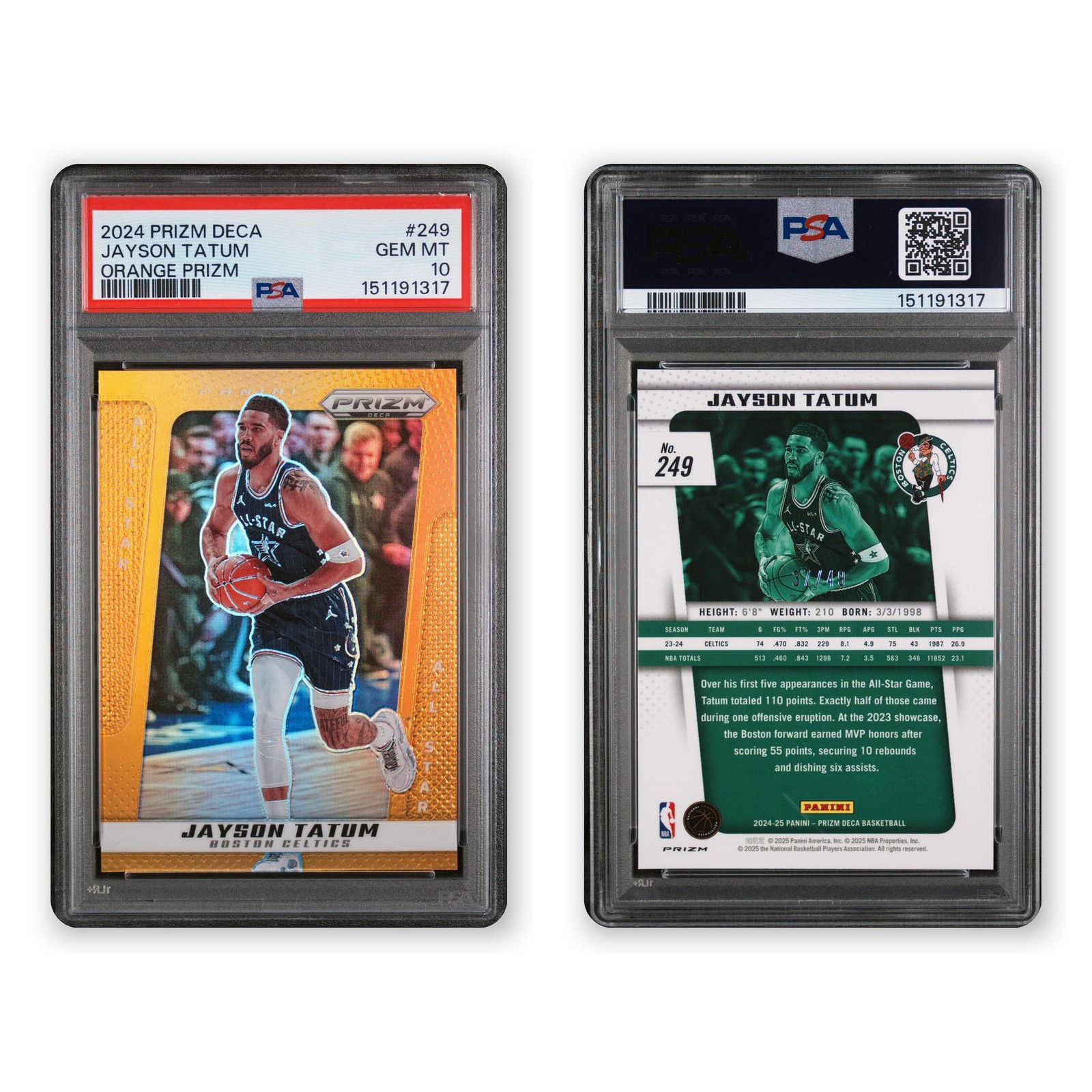 2024 Prizm Deca Jayson Tatum All Star Orange /49 PSA 10 POP 1