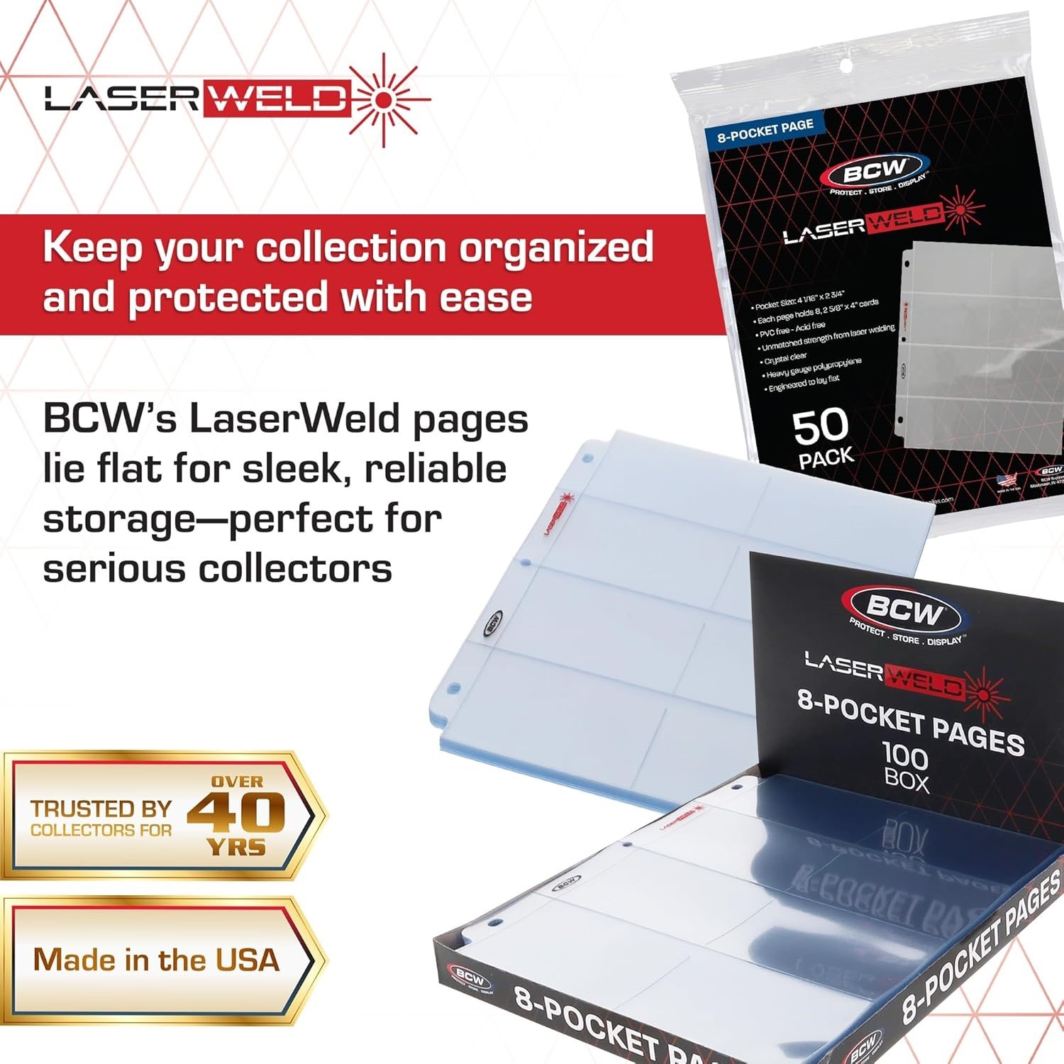 20 BCW 8 Pocket Album Pages Hold Vintage Sport Cards Acid Free Long Term Storage