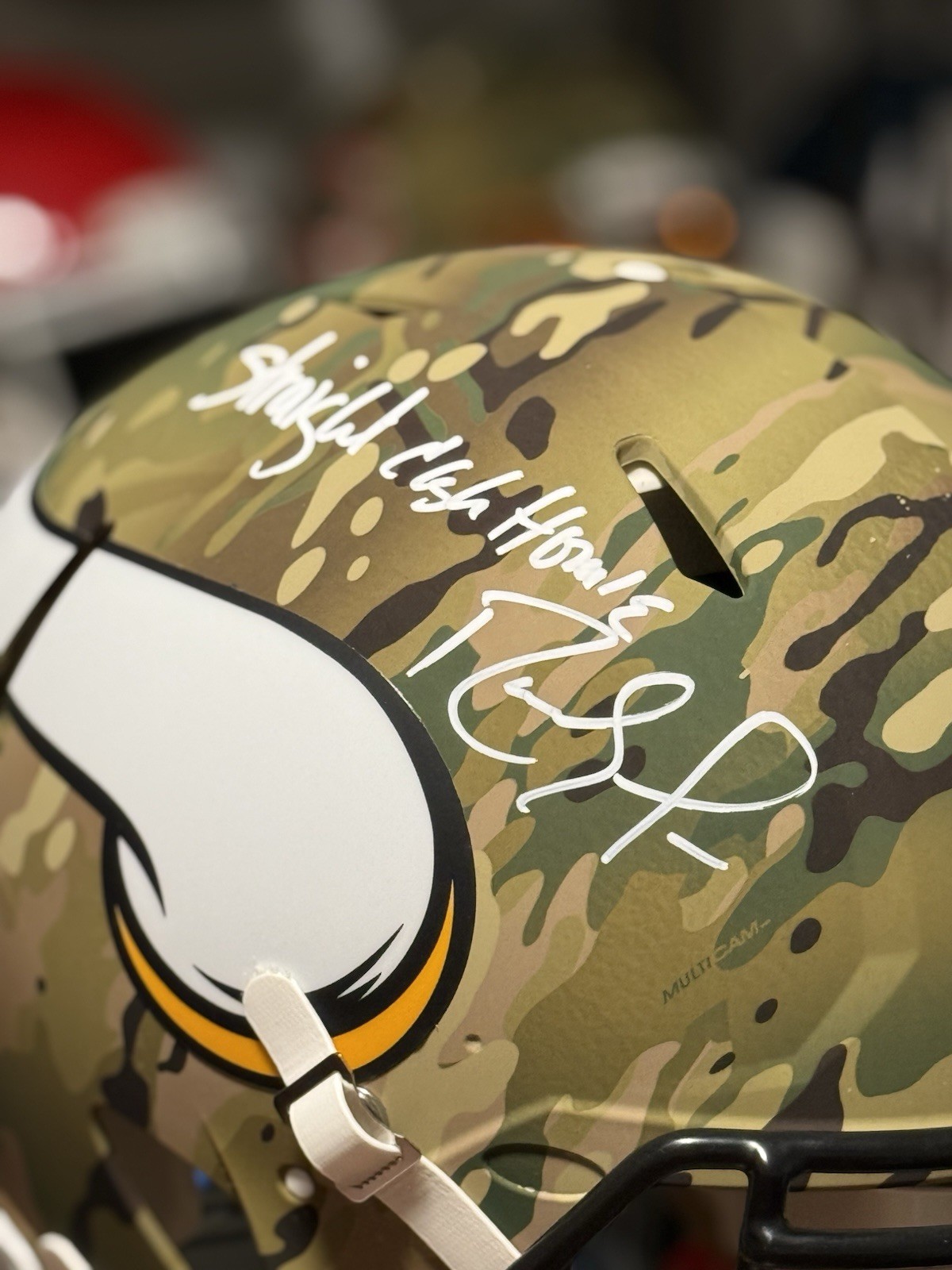 Randy Moss Signed Vikings Camo Full Size Helmet “Straight Cash Homie” Auto COA