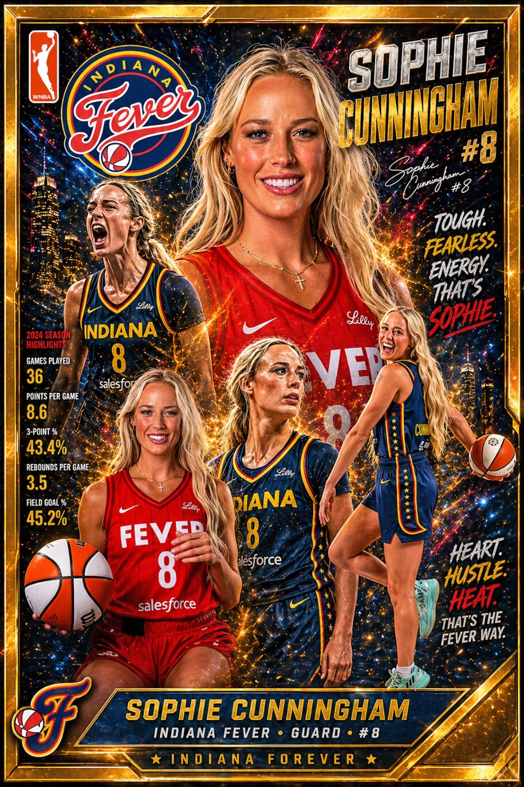 Sophie Cunningham WNBA Indiana Fever 4×6 PHOTO Custom Gold Photo