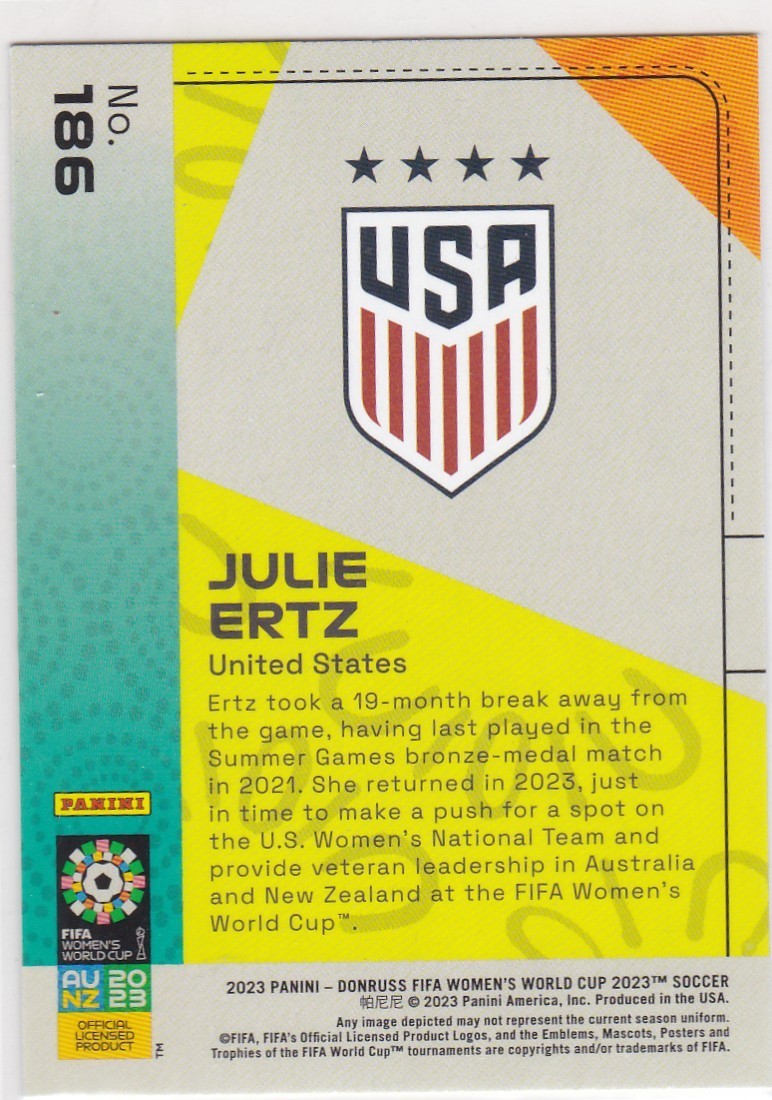 2023 Panini Donruss FIFA Womens World Cup BLUE FOIL #186 JULIE ERTZ -USA 60/99