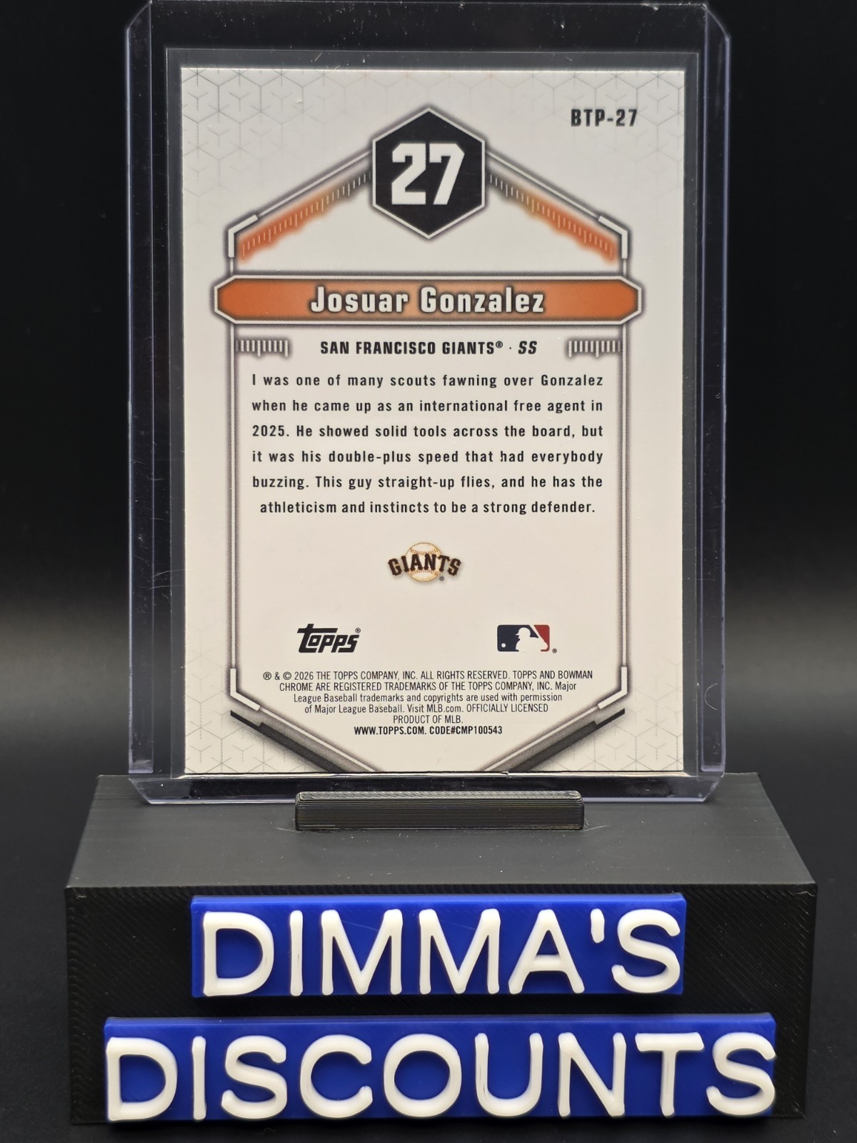 Topps 2026 Bowman Chrome Top 100 Josuar Gonzalez BTP-27 Giants MLB