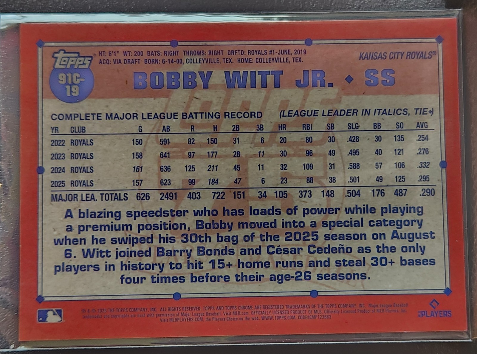 2026 Topps Series 1 – 1991 Topps Chrome Silver Pack Mojo Bobby Witt Jr. #91C-19