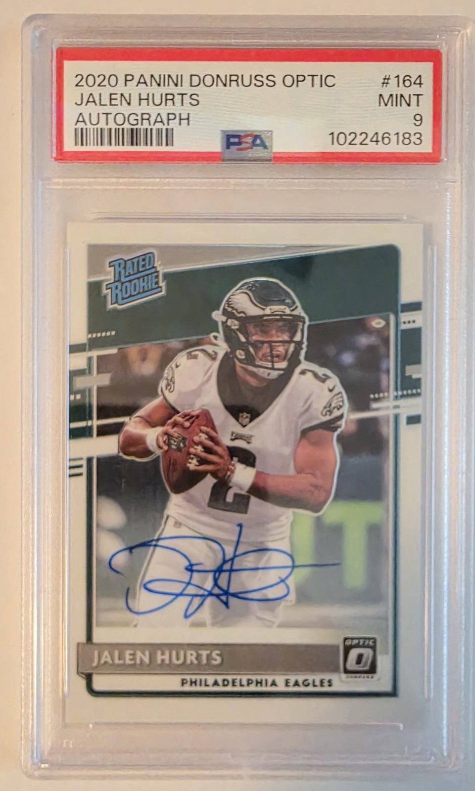 Panini 2020 Donruss Optic Rated Rookies Jalen Hurts RC Auto /150 #164 PSA 9