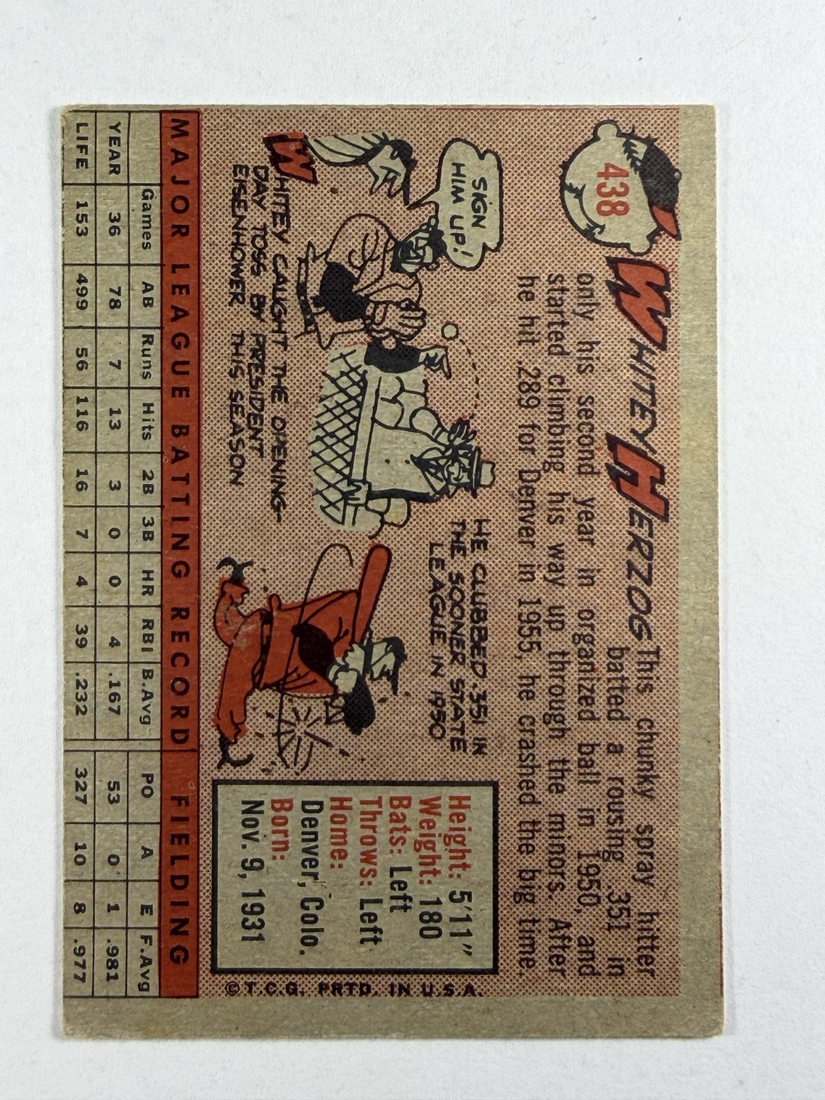 Whitey Herzog 1958 Topps 438