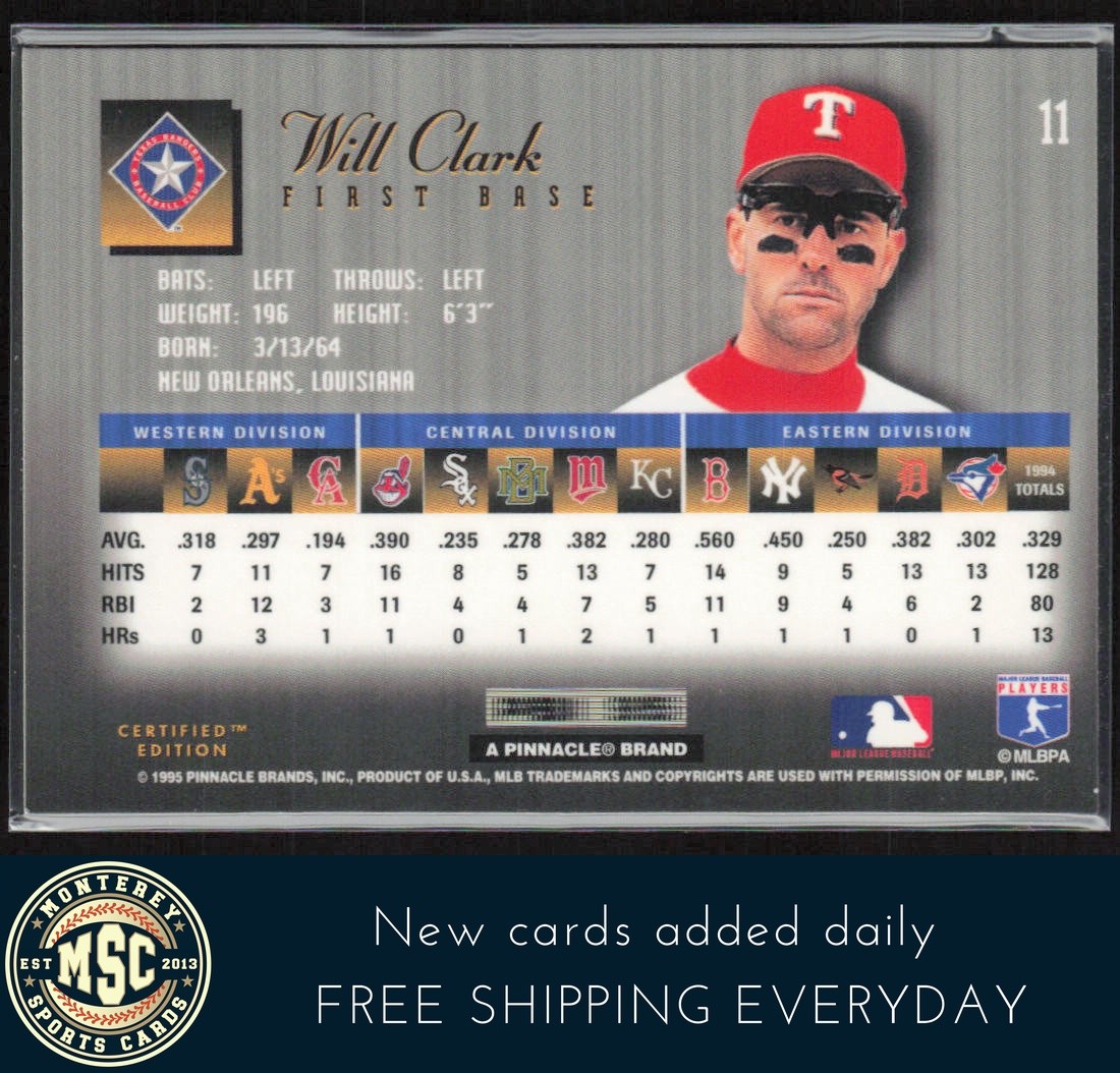 Will Clark 1995 Select Certified #11 NM-MT OR BETTER Texas Rangers