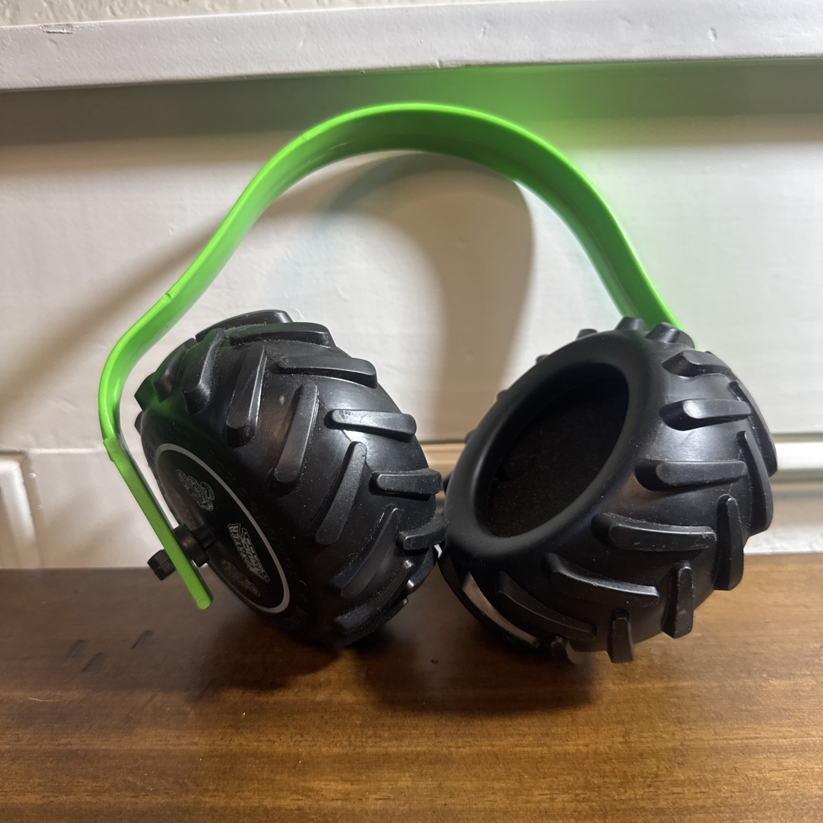 Monster Truck Tire Ear Headphones Green Hearing Protection. Option- 1, 2 Or 3
