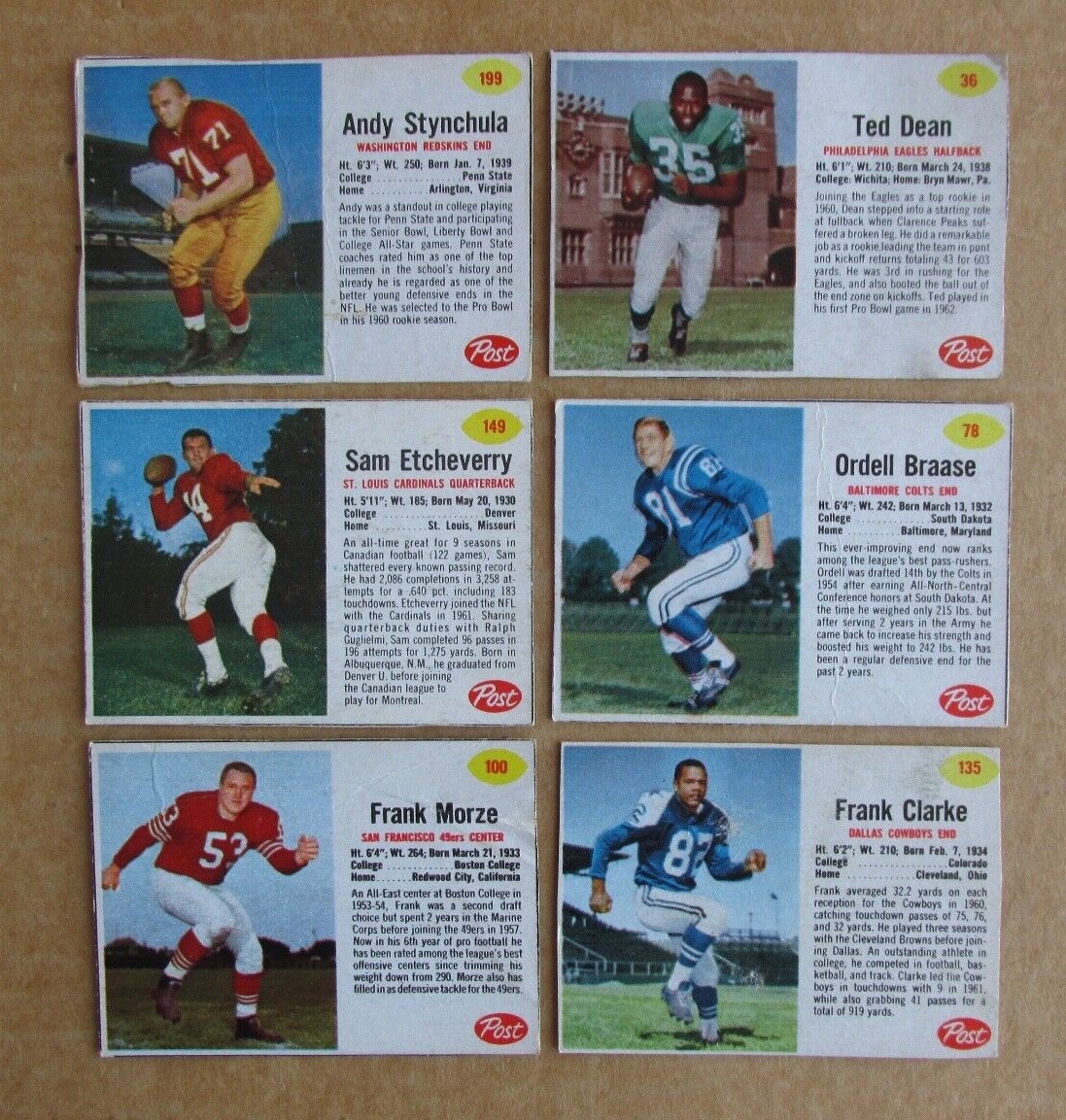 1962 POST CEREAL FOOTBALL CARD SINGLES COMPLETE YOUR SET PICK CHOOSE
