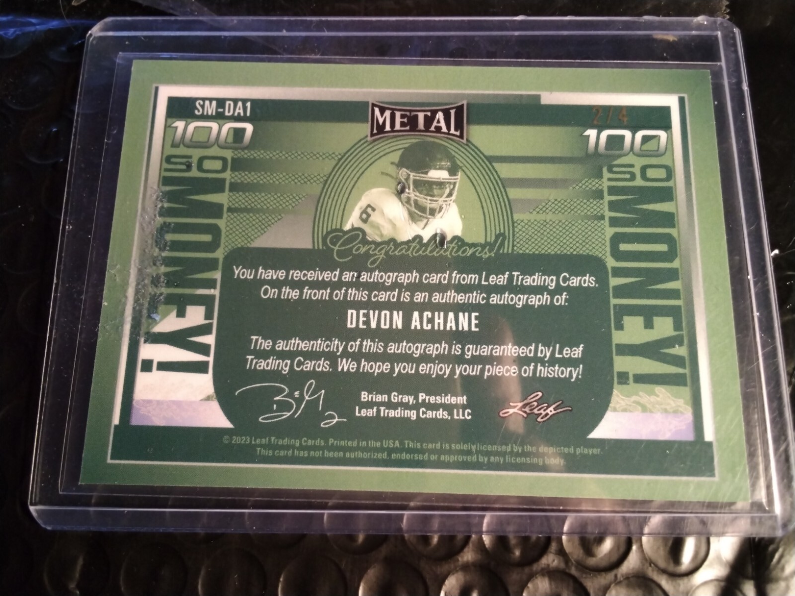 Devon Achane 2023 Leaf Metal So Money Auto /4, Dolphins Star RB