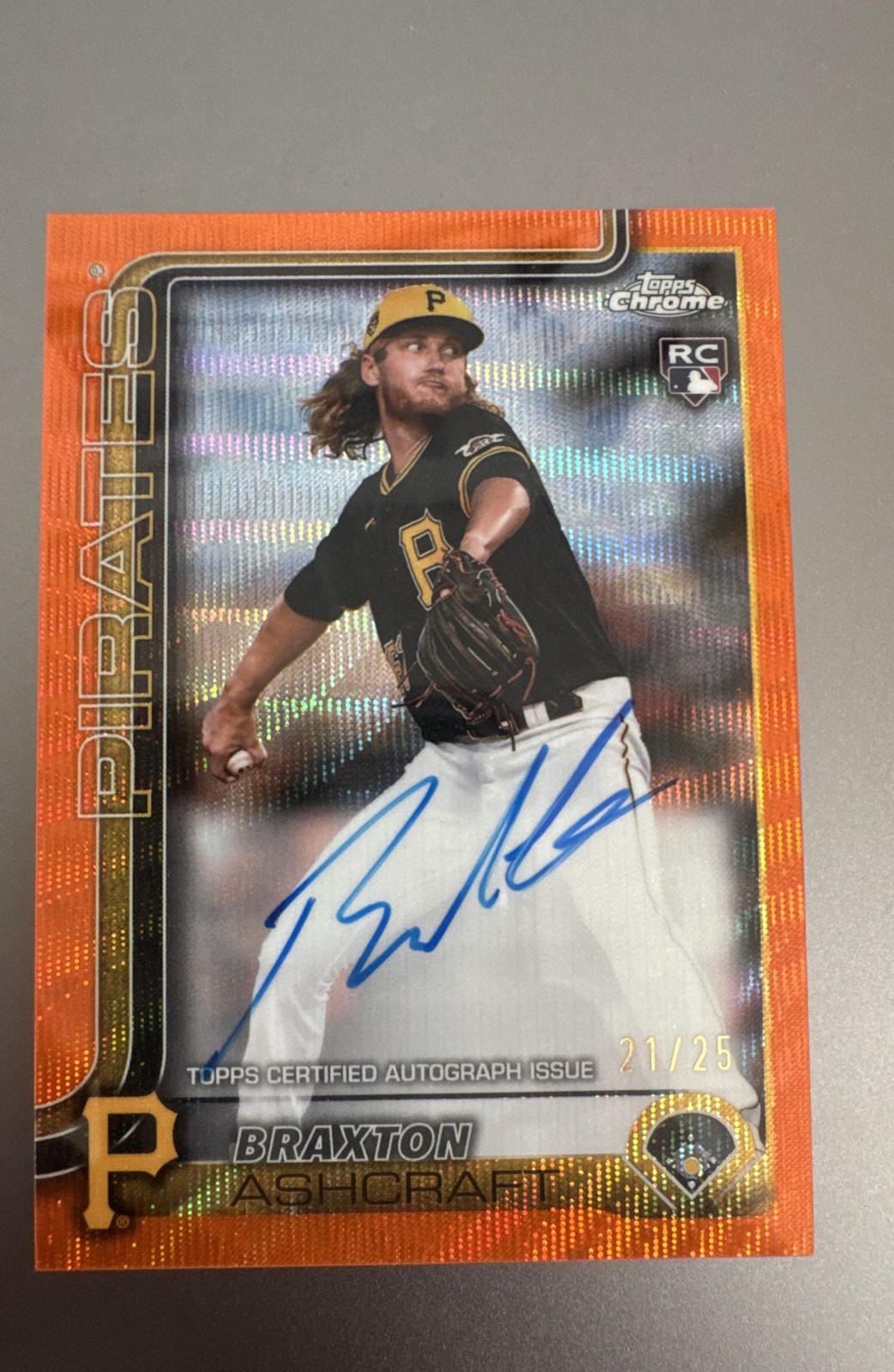 2025 Topps Chrome Update Series – Autographs Braxton Ashcraft #RA-BA Orange Wave