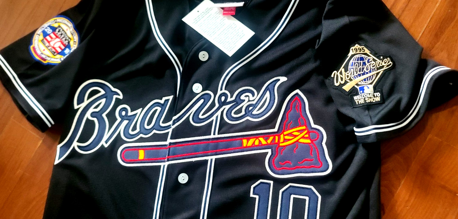 NEW! BLACK C Atlanta Braves #10 CHIPPER JONES classic Stitched 2patches Jersey L