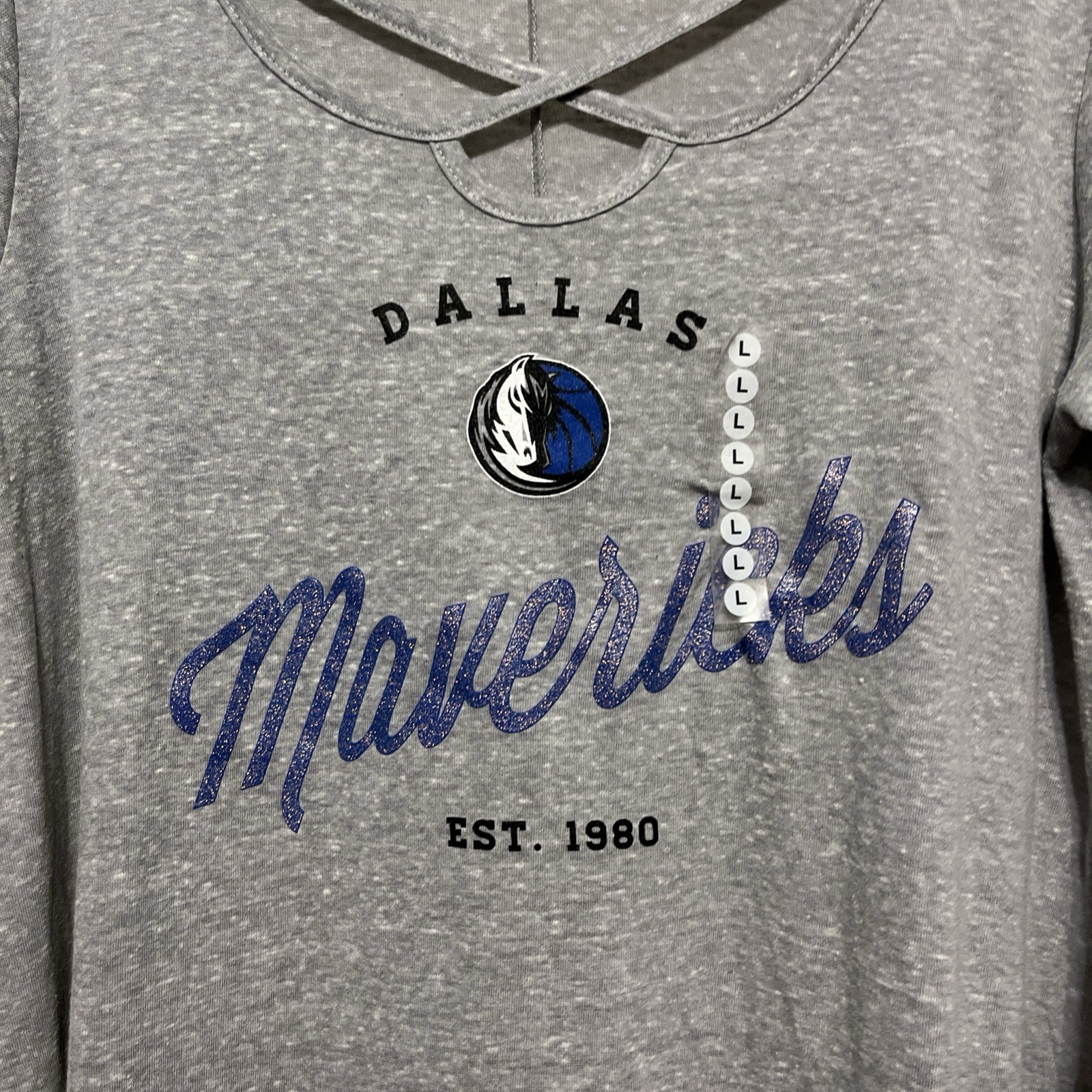 Gameday Couture Dallas Maverick Gray/Blue Slub Knit Caged Neck Top Size L NWOT