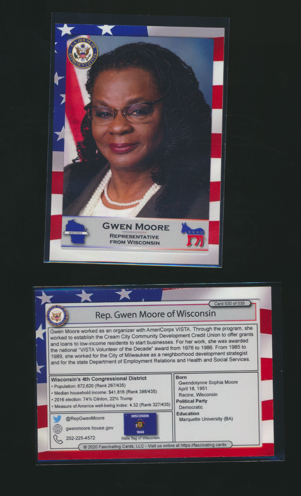 2020 United States Congress Fascinating Cards Wisconsin Gwen Moore #530