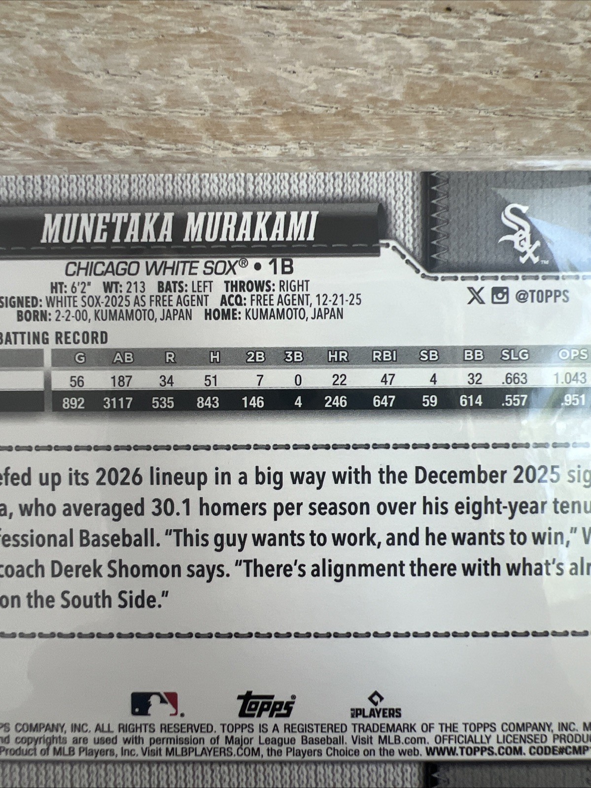 Topps Series 2 Munetaka Murakami Chicago White Sox RC #503 2026