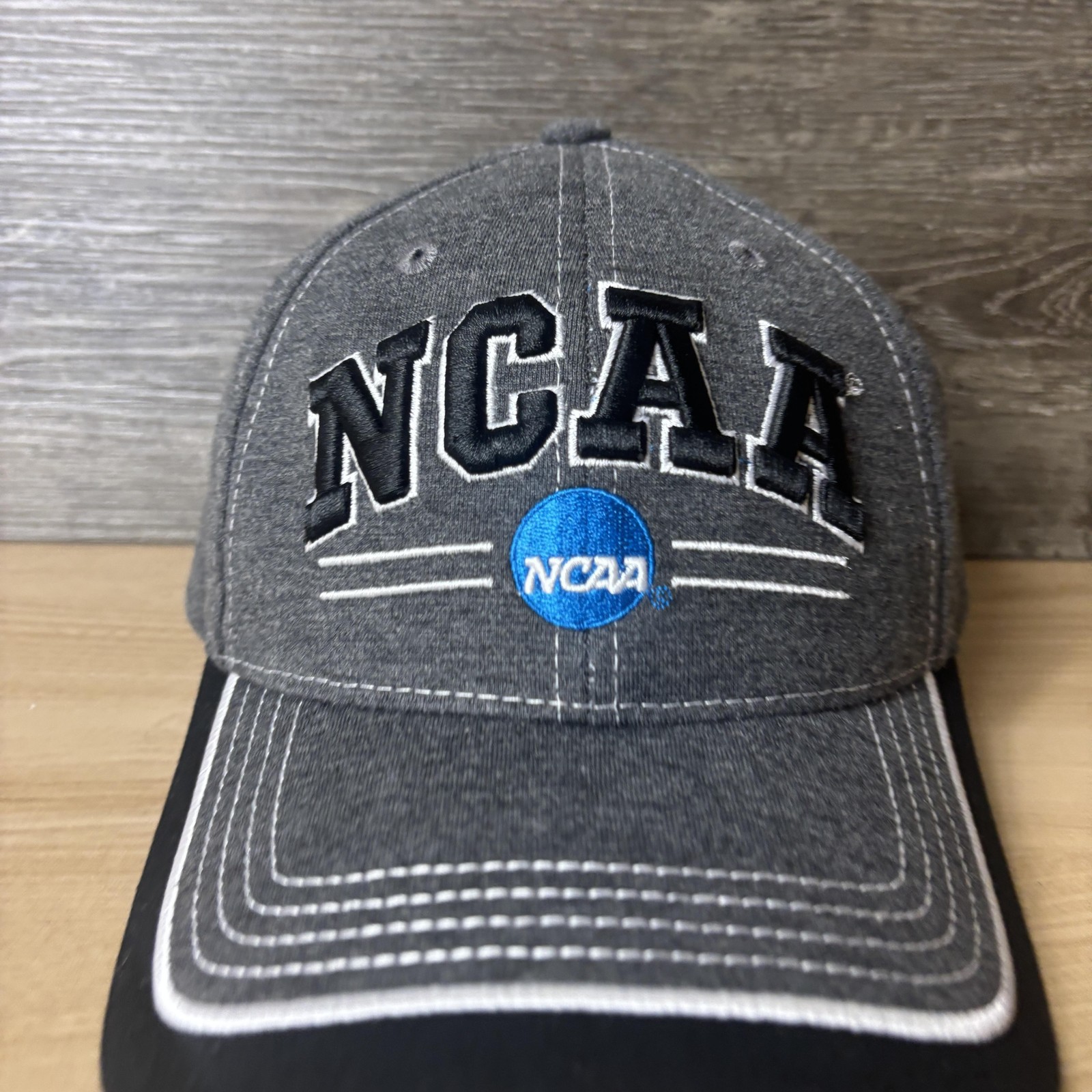 NCAA Hat Cap Strap Back Mens One Size Gray Black NCAA College Sports Embroidered