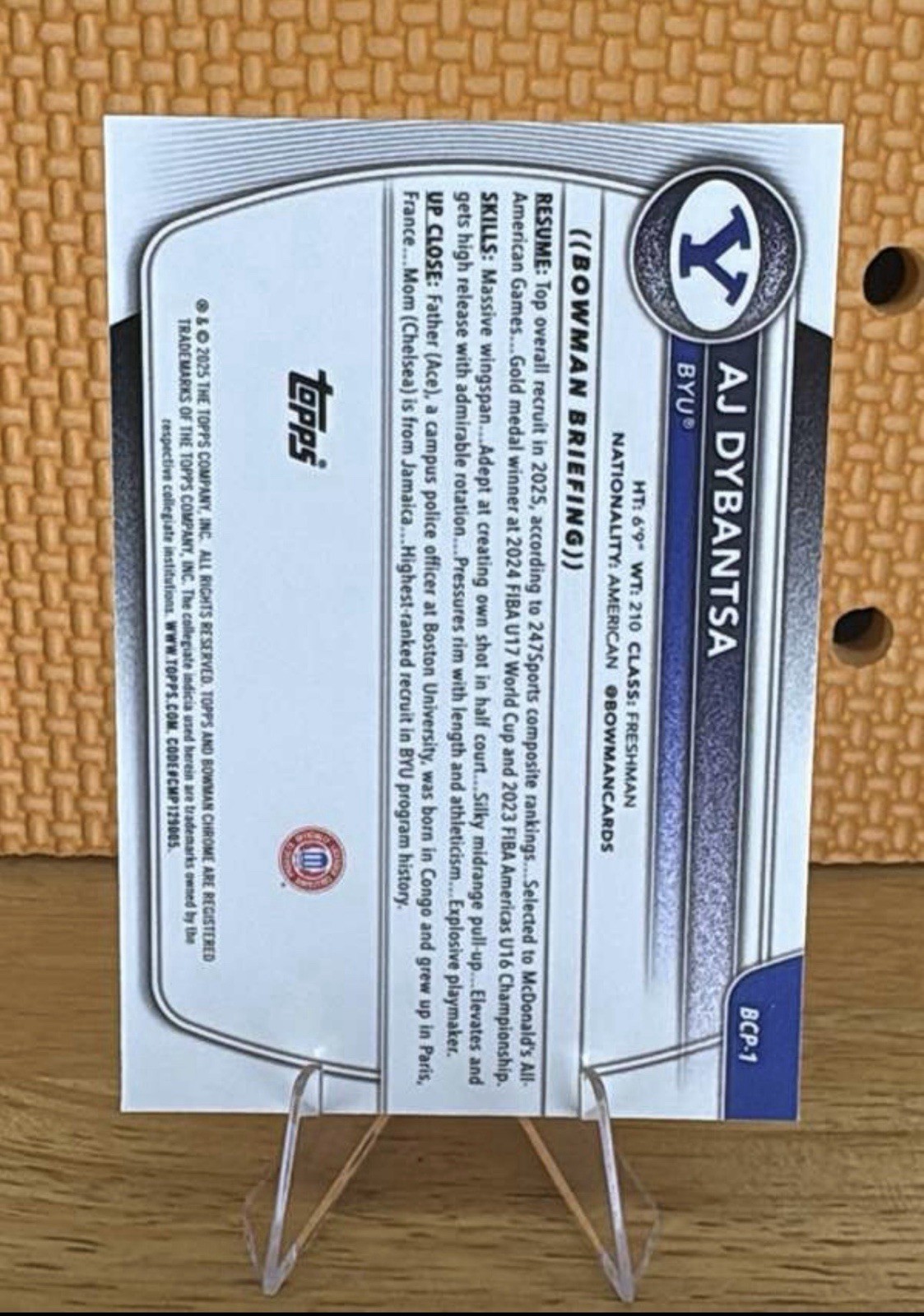 2025-26 Bowman AJ Dybantsa 1st Chrome Prospects BCP-1 BYU Basketball Reptilian