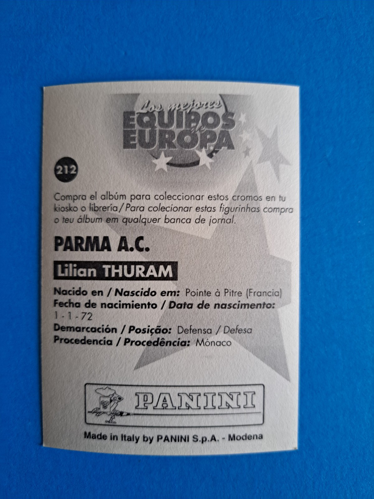 Thuram France ROOKIE Parma 96-97 PANINI MELHORES EQUIPOS DE EUROPA