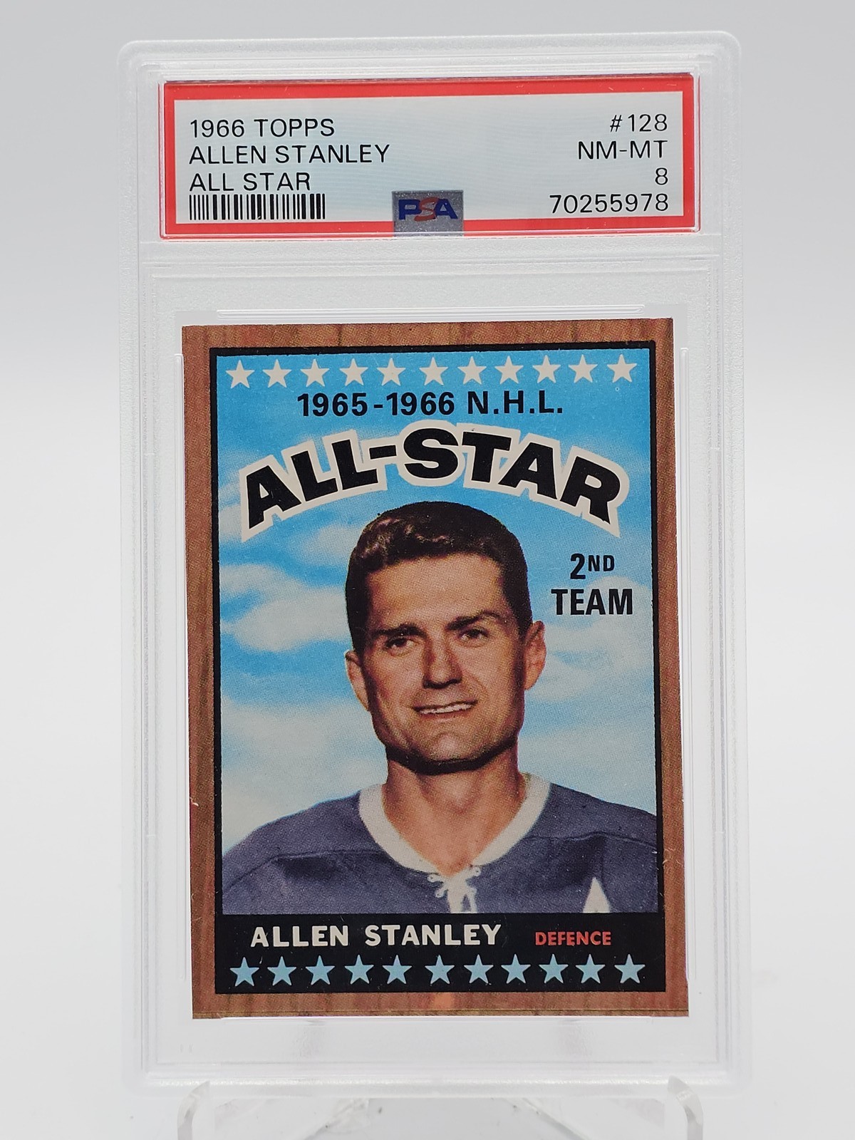 ALLEN STANLEY 1966-67 TOPPS HOCKEY ALL STAR #128 PSA 8 Q7113