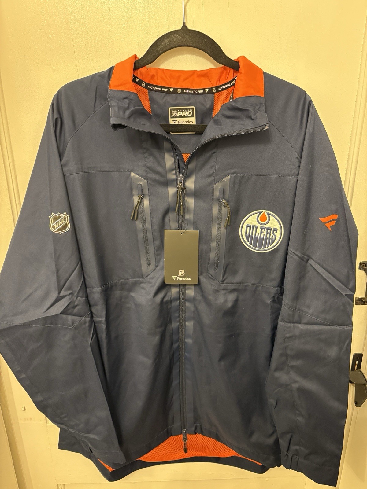 Fanatics Authentic Pro Edmonton Oilers NHL Navy Zip Up Jacket NWT Size Large