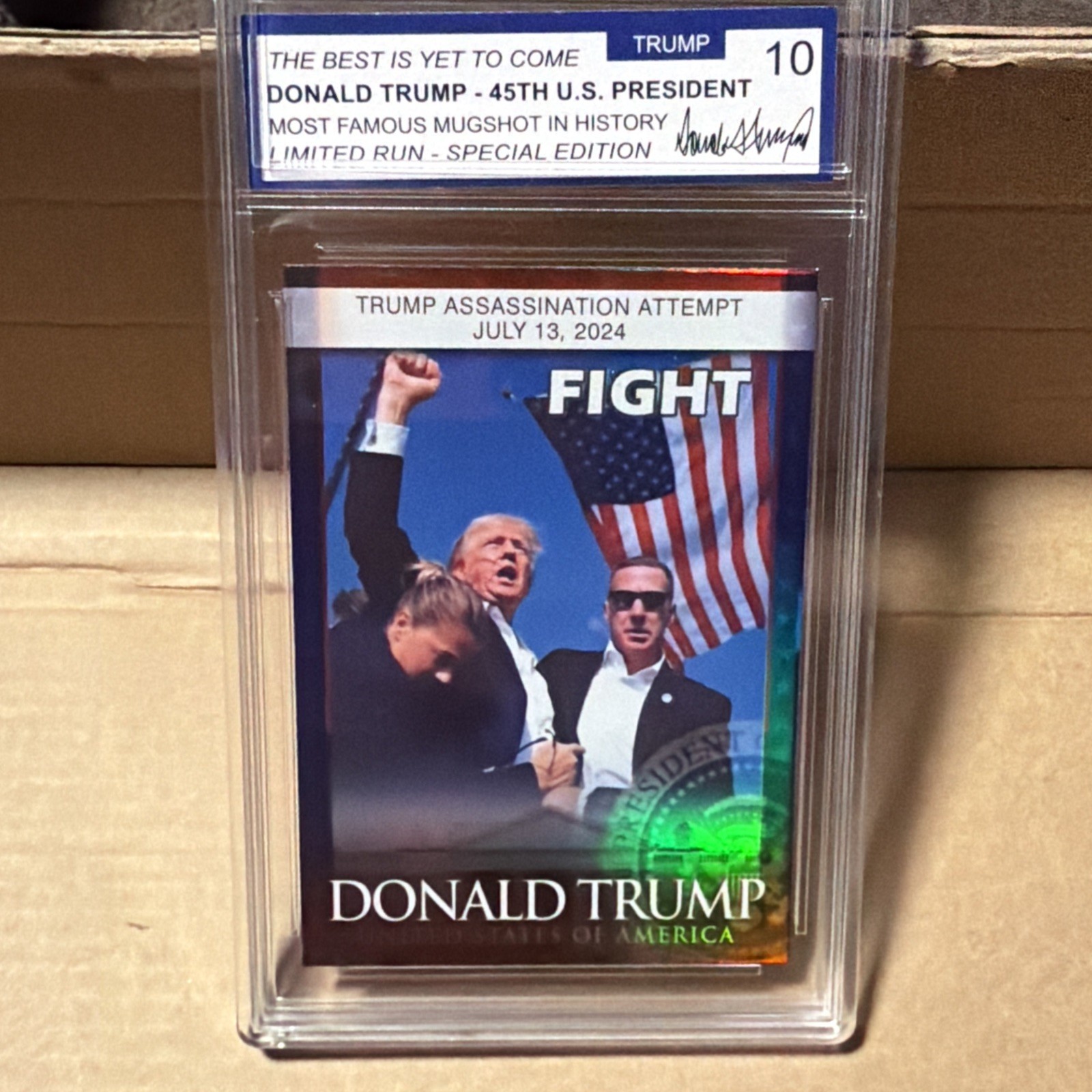 Donald J. Trump 2024 Assassination Attempt Foil Graded 10 FIGHT (shiny)