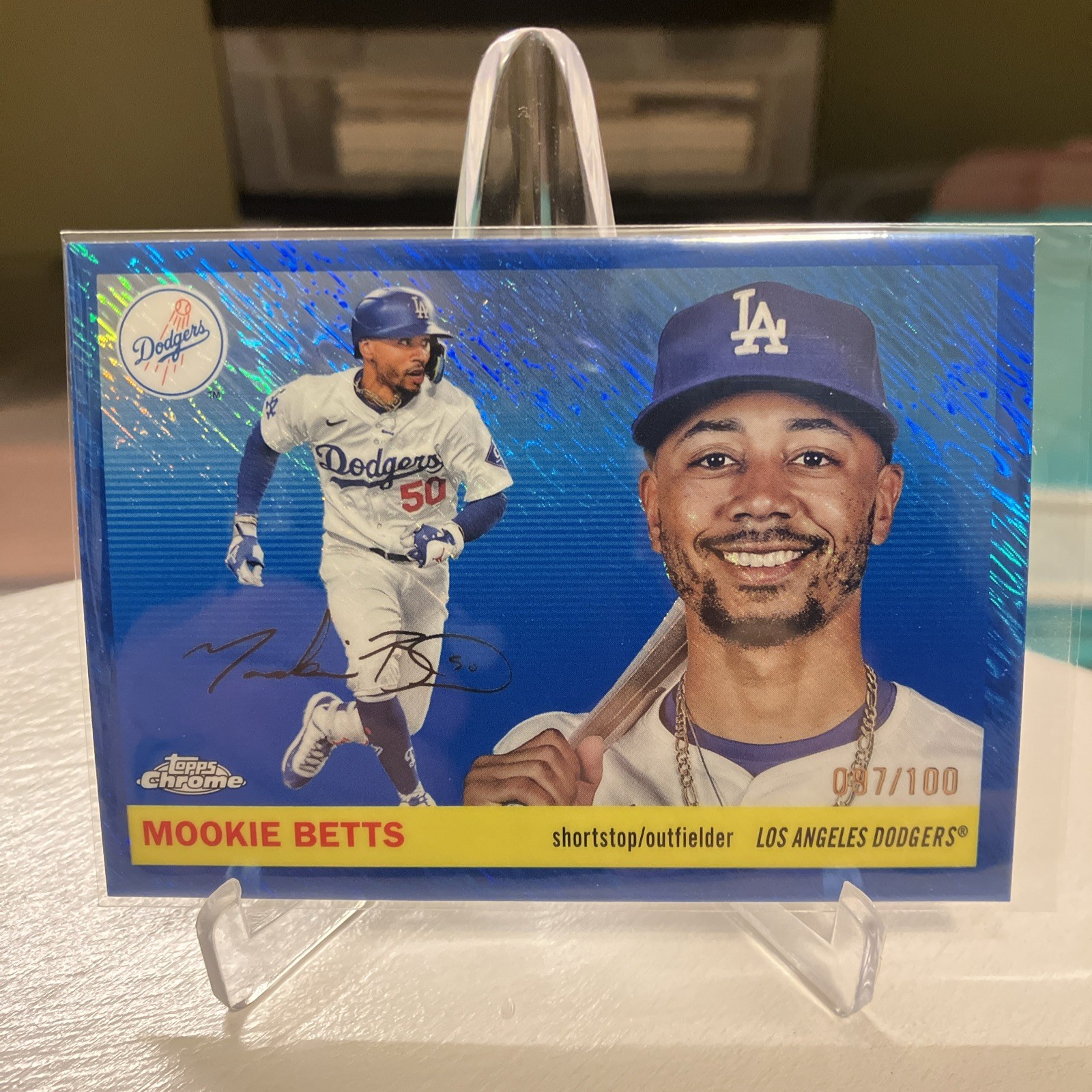 2025 Topps Chrome Platinum Mookie Betts Color Match Blue Shimmer Refractor /100