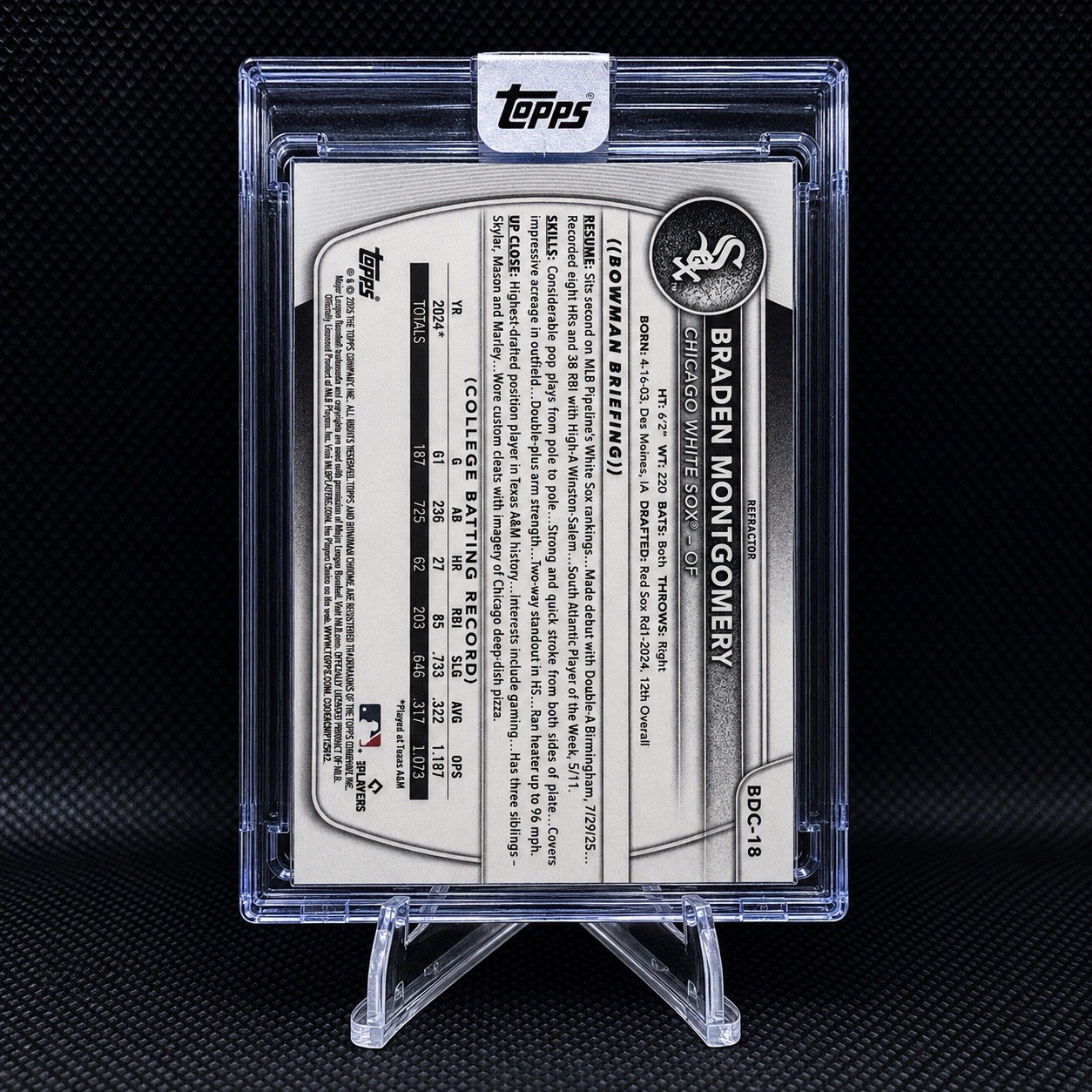 Braden Montgomery RARE ROOKIE SEALED REFRACTOR ENCASED CARD SSP BOWMAN SOX MINT