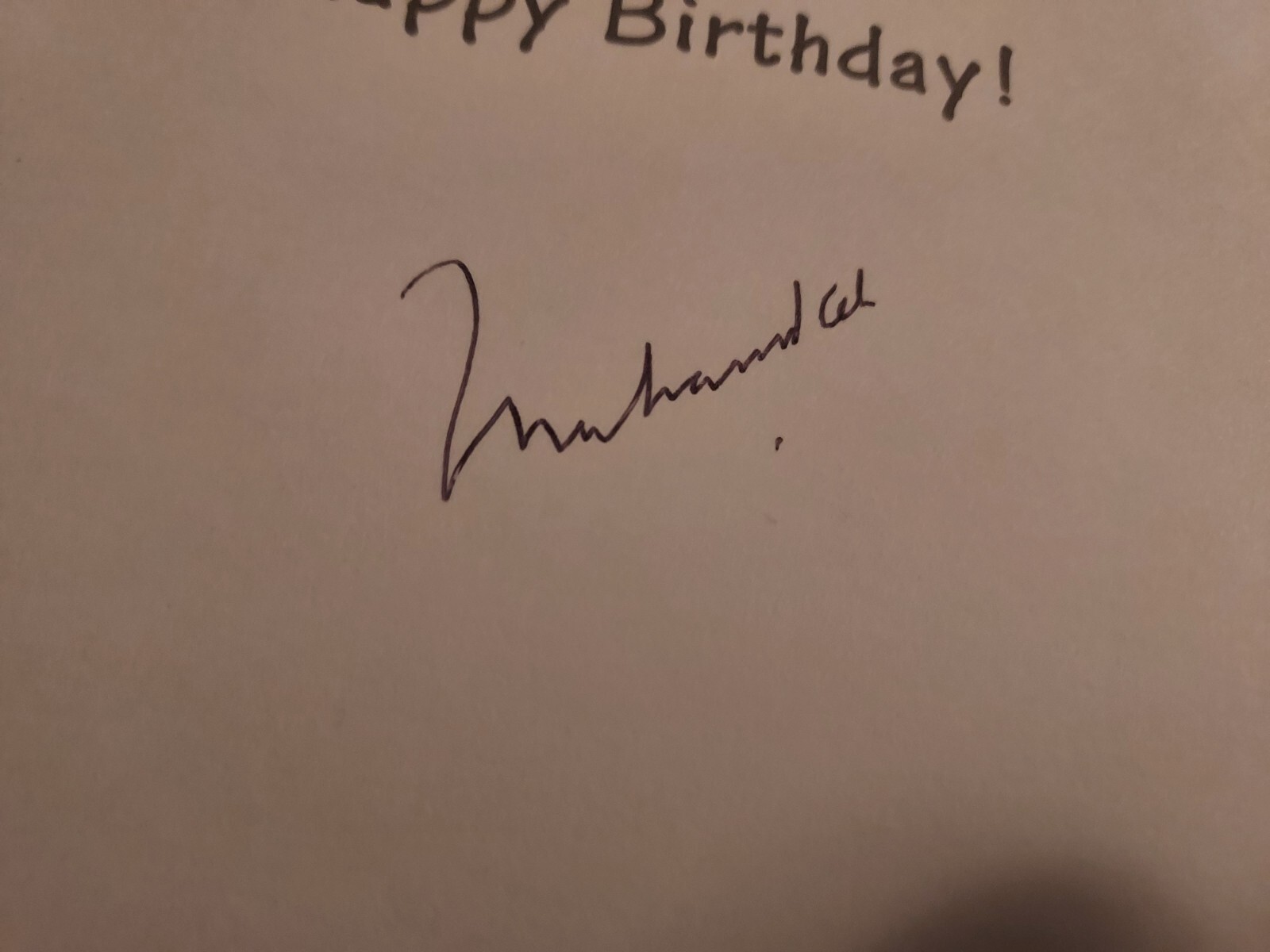 Muhammad Ali Hand-Signed Birthday Card EXTREMELY RARE; Read description
