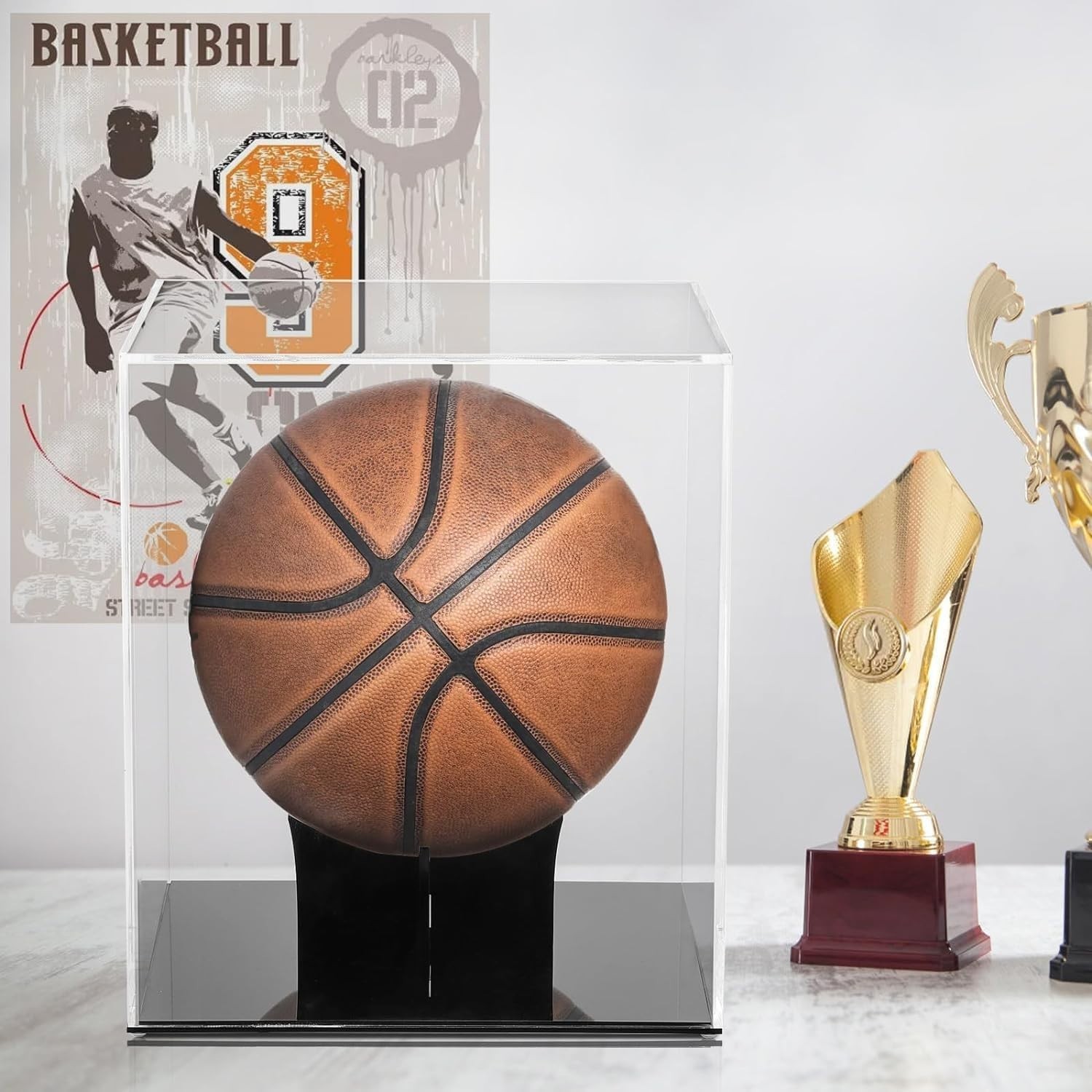 Clear Acrylic Display Case UV Protected Acrylic Basketball Holder, Display Case