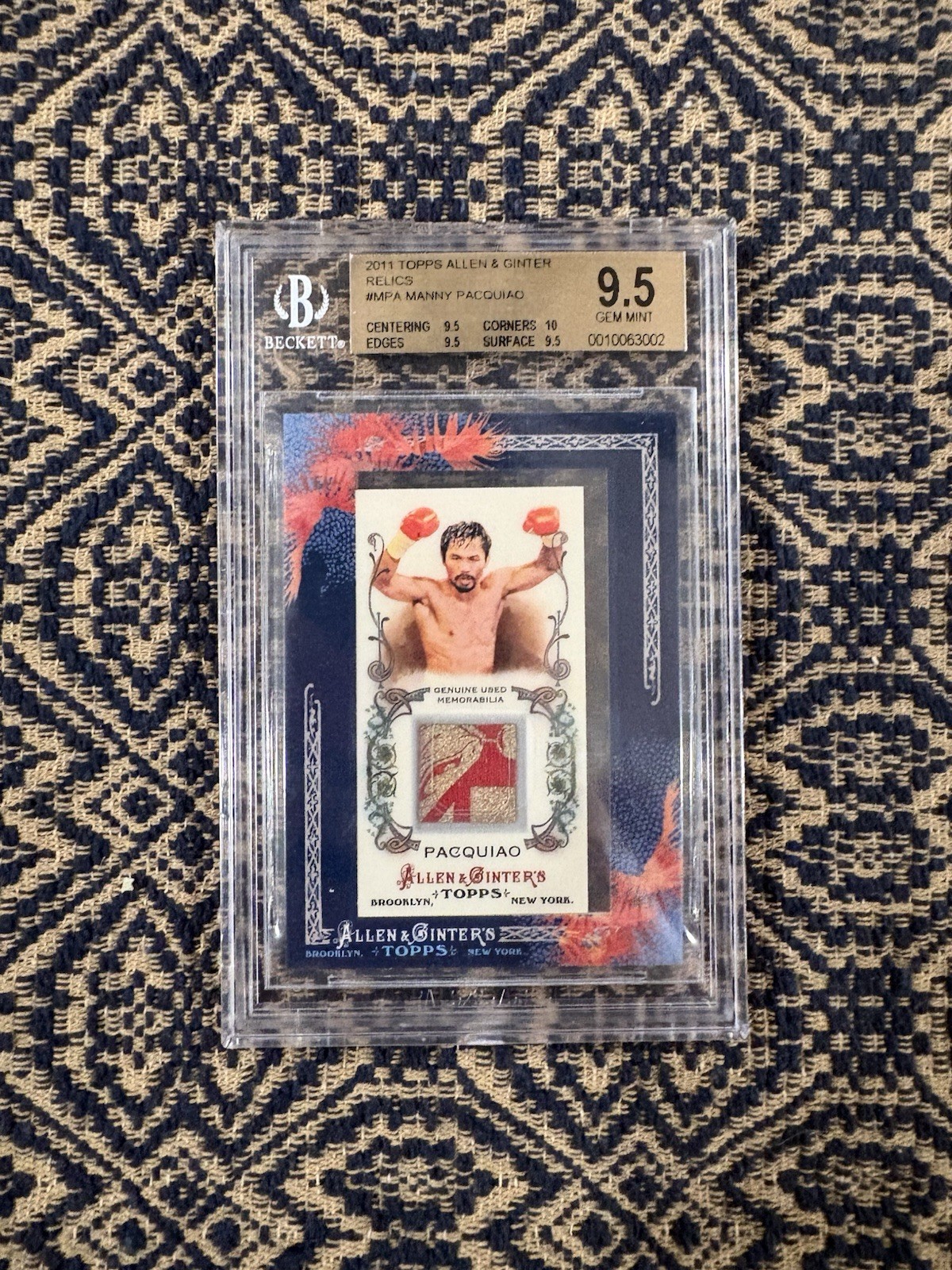 2011 Allen & Ginter Manny Pacquiao Relics Game Used from event BGS 9.5 Gem Mint
