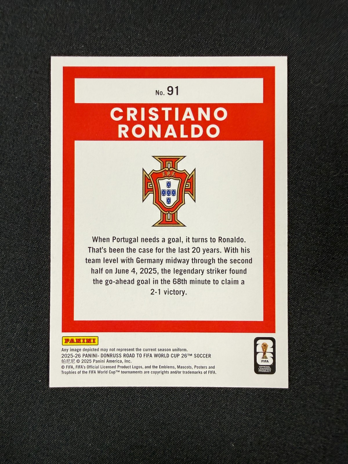 2025-26 Donruss Soccer Road To FIFA World Cup – #91 Cristiano Ronaldo, Portugal