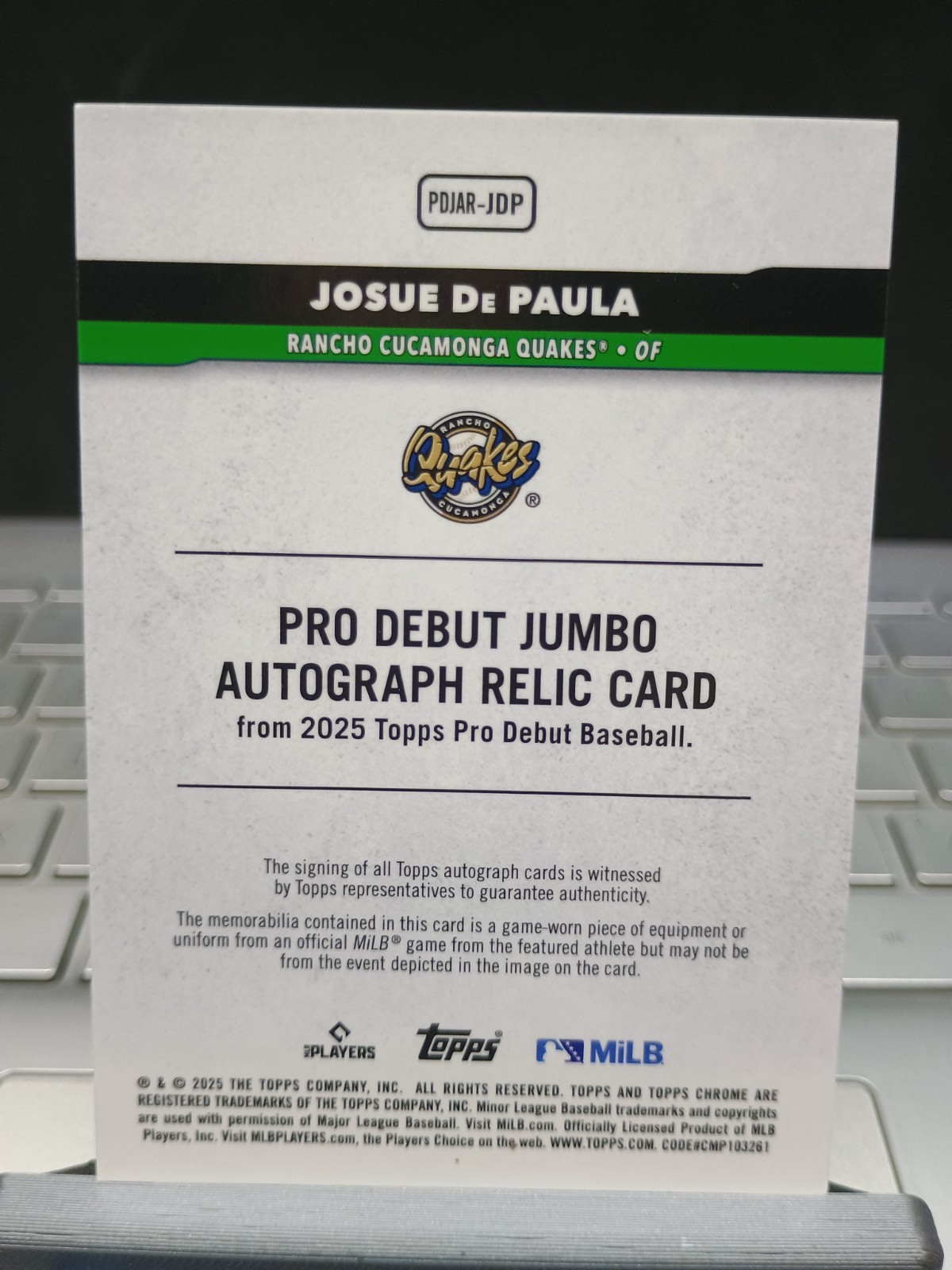 2025 Topps pro Debut Josue De Paula Jumbo Auto Relic 251/400