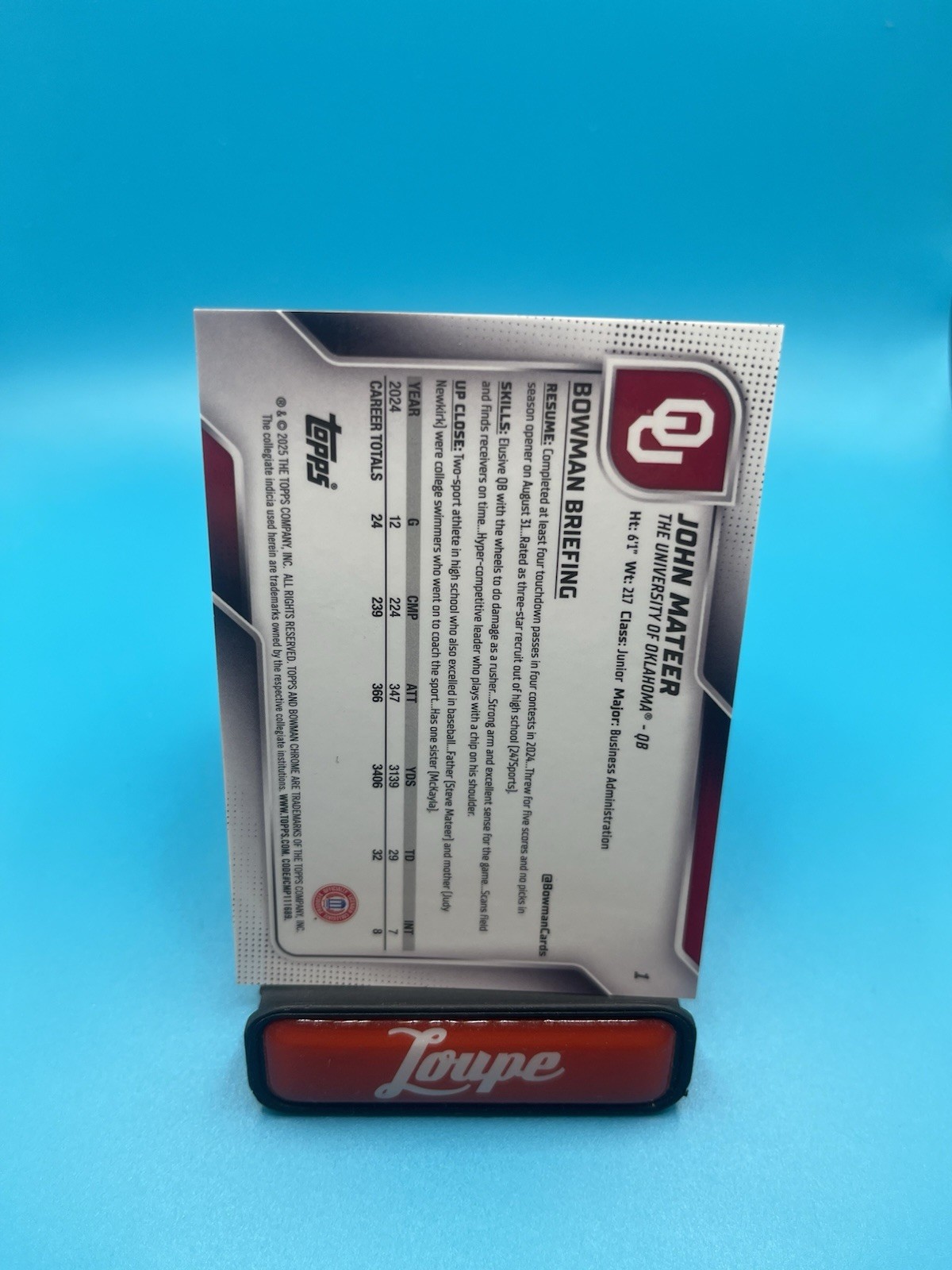 John Mateer 2025 Bowman Chrome University 1st Black & White Stealth /48 Oklahoma