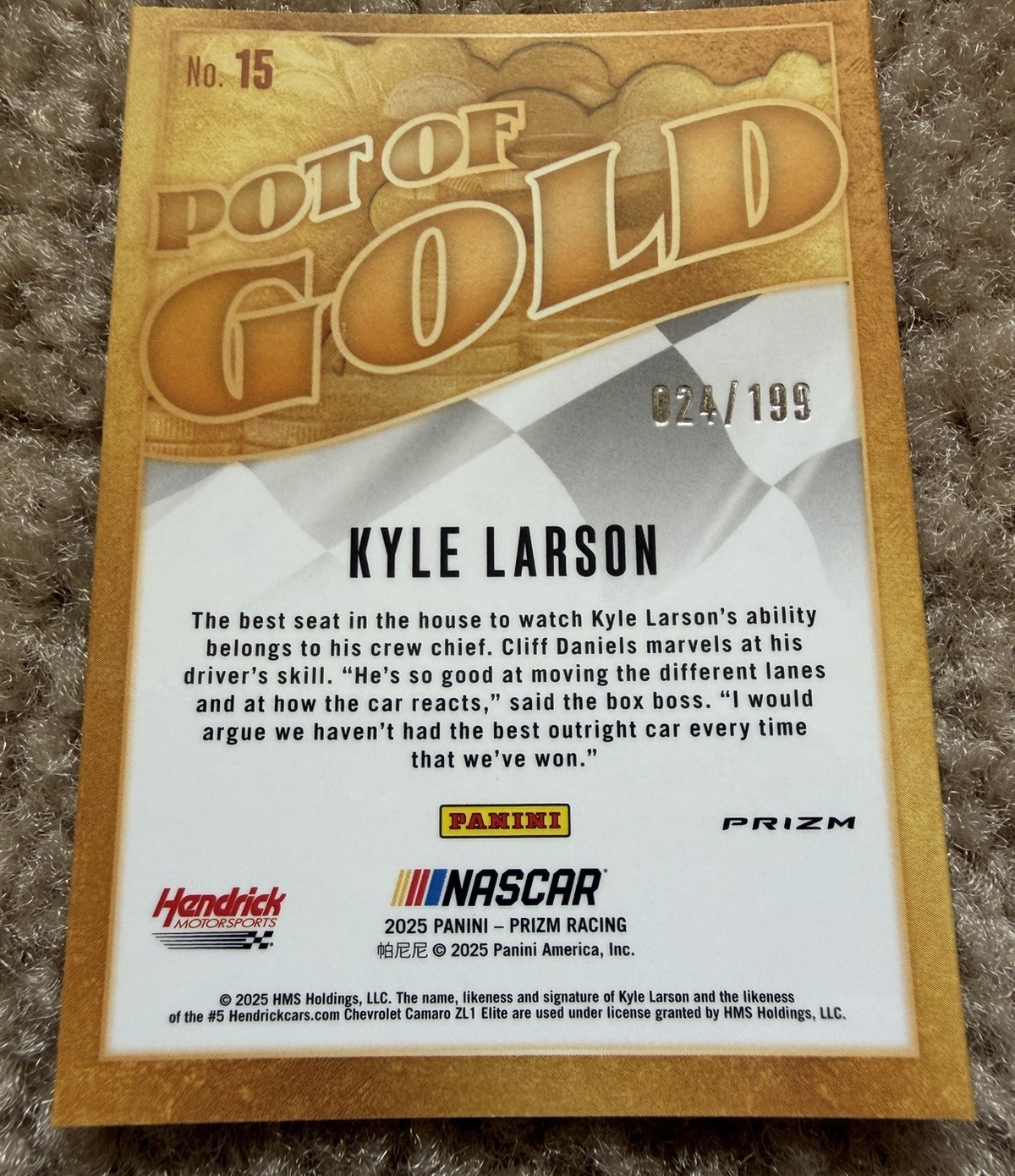 Kyle Larson 2025 Prizm Racing NASCAR Pot Of Gold #15 Red Pulsar Prizm 024/199
