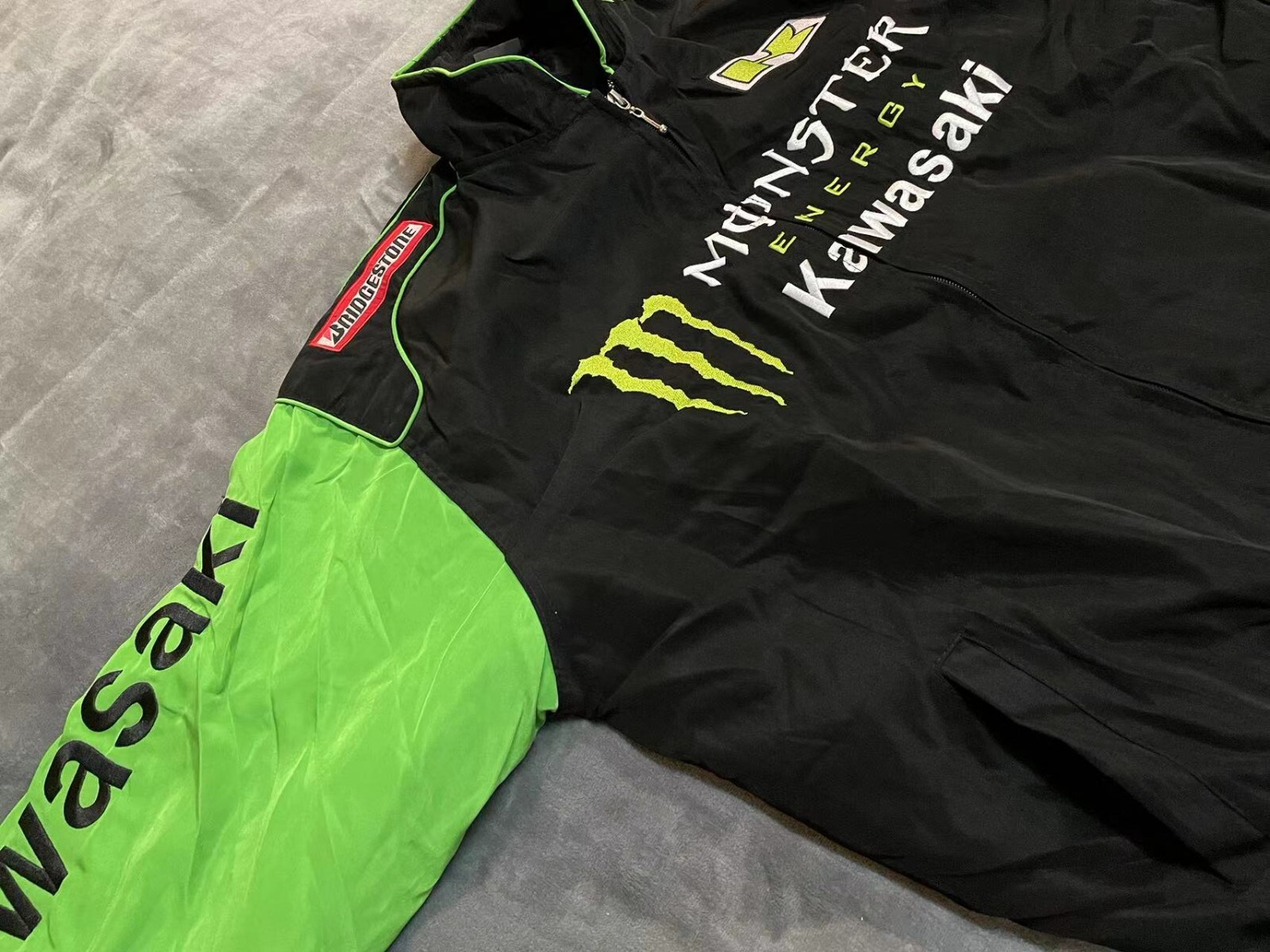 Unisex Adult Kawasaki Jacket Ebroidered Cotton Padded F 1 Racing Jacket