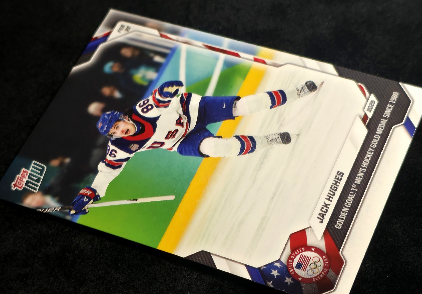 2026 Topps NOW Jack Hughes Team USA Olympic Gold Hockey Card #18 Golden Goal