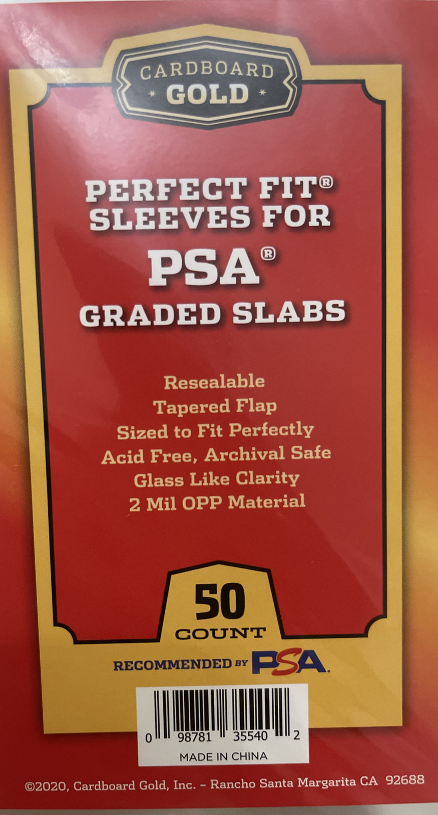 250 Cardboard Gold PERFECT FIT SLEEVES for PSA GRADED SLABS – 2mil – PSA Logo